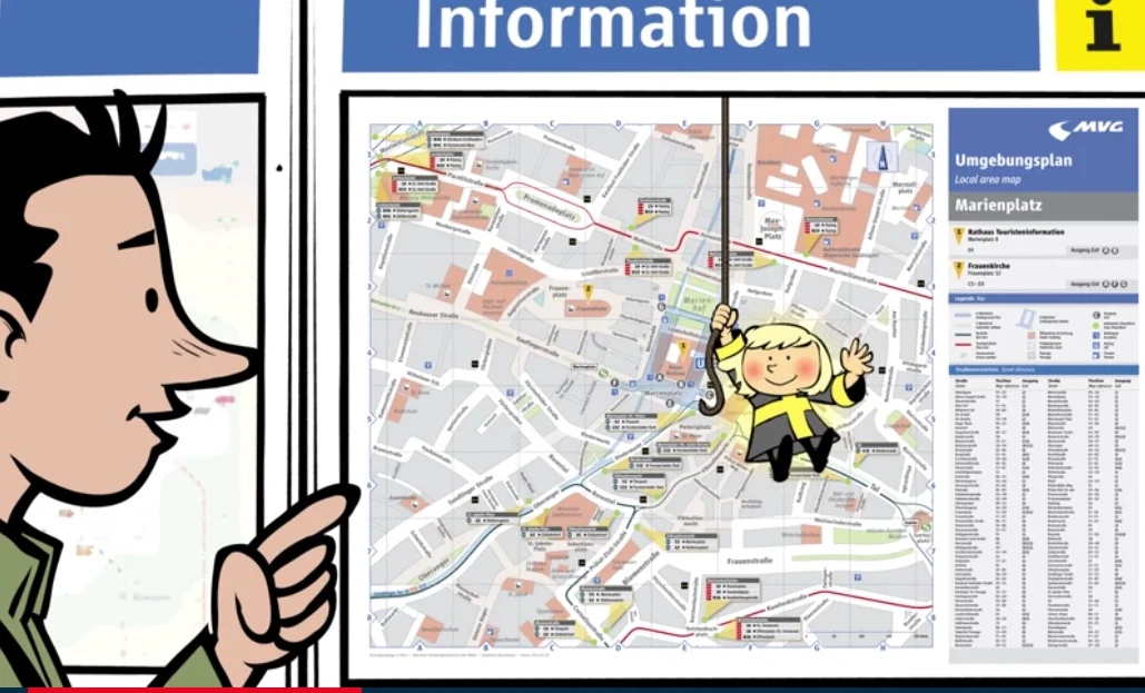 Comicstil mit Münchner Kindl. Quelle: www.erklaervideo.com