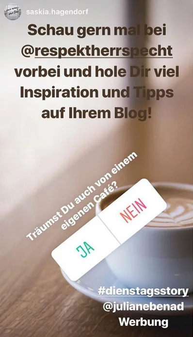 Hier ein Beispiel für eine Umfrage. Quelle: Instagram-Story von @saskia.hagendorf