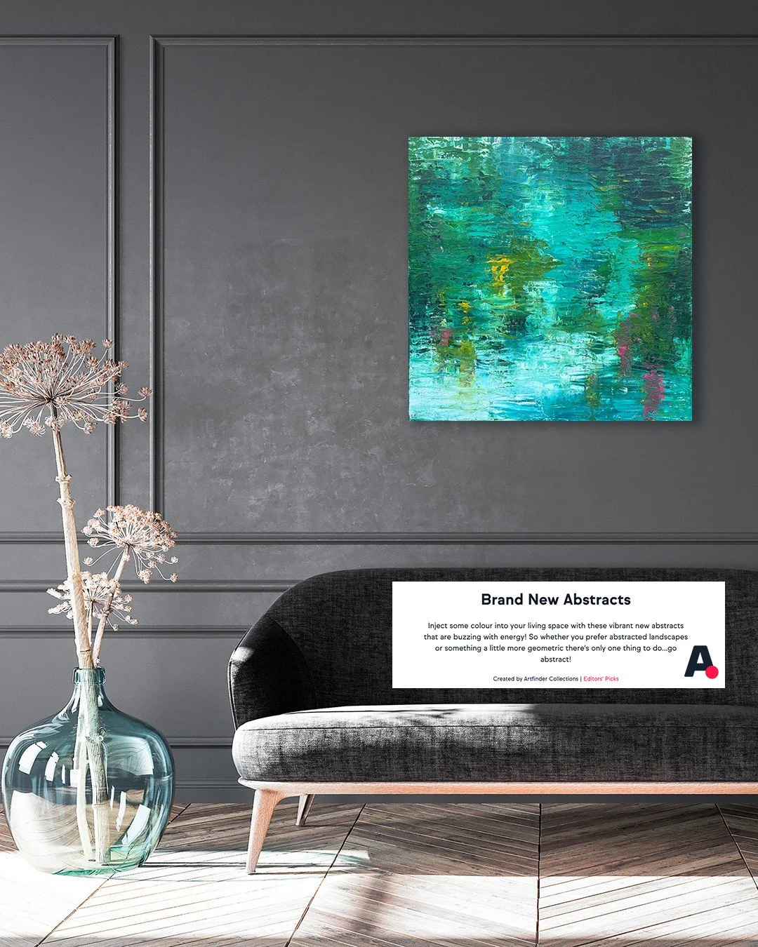 Lovely to see 'Flows from the Heart' included in Artfinder's Brand New Abstracts collection.  With this piece, I was inspired by a river flowing from source being so similar to when we act from the heart. When our truth and inner self come to the for