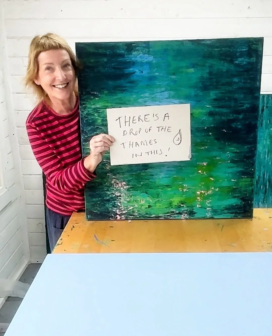 This piece is a celebration of our timeless Thames and it contains some Thames!  I spent time next to it in 2025 as part of a residency. I got to know it very well and became even more fascinated by its flow, its energy, the reflections. Most of all 