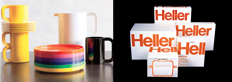 His designs for Heller, including both product and packaging/ logo