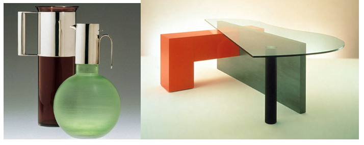 Left: Pitchers designed by Lella and Massimo for Venini, Right: Table