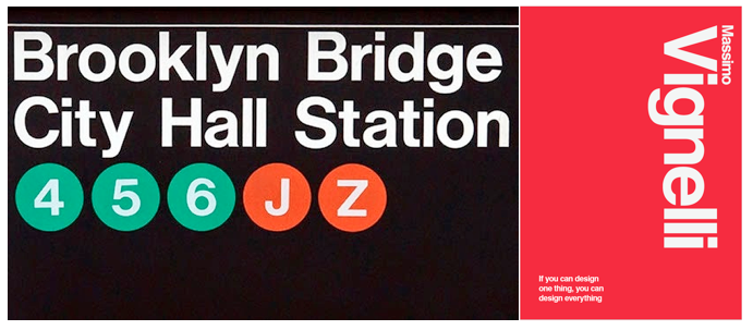 Left: Signage for the NY Subway, Right: His own poster
