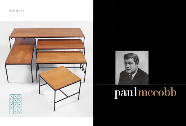 Left: Tables designed by Paul McCobb for Furnwood Corp, 1950's, Right: Portrait of Paul McCobb C1950's