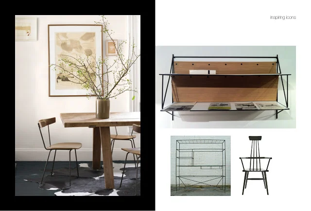 Left: Dining chair by Paul McCobb C 1950's, Right: Shelving and High back windsor chair