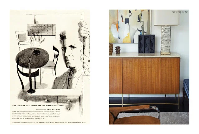 Left: Advert for Paul McCobb, C 1950's, Right: Modern day setting including a Paul McCobb credenza