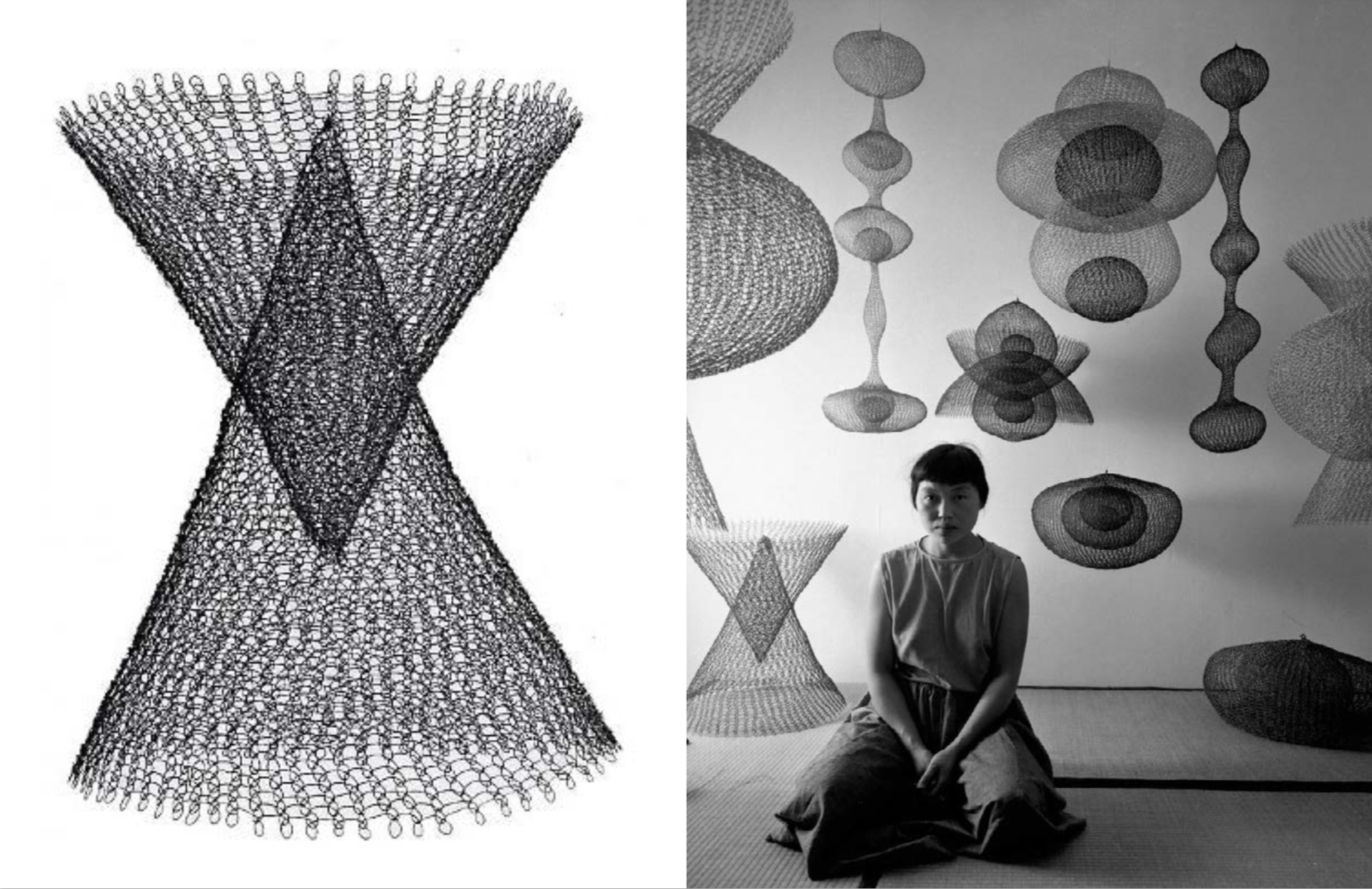 Left: Untitled 1950-55, Right: Portrait of Ruth Asawa by Imogen Cunningham