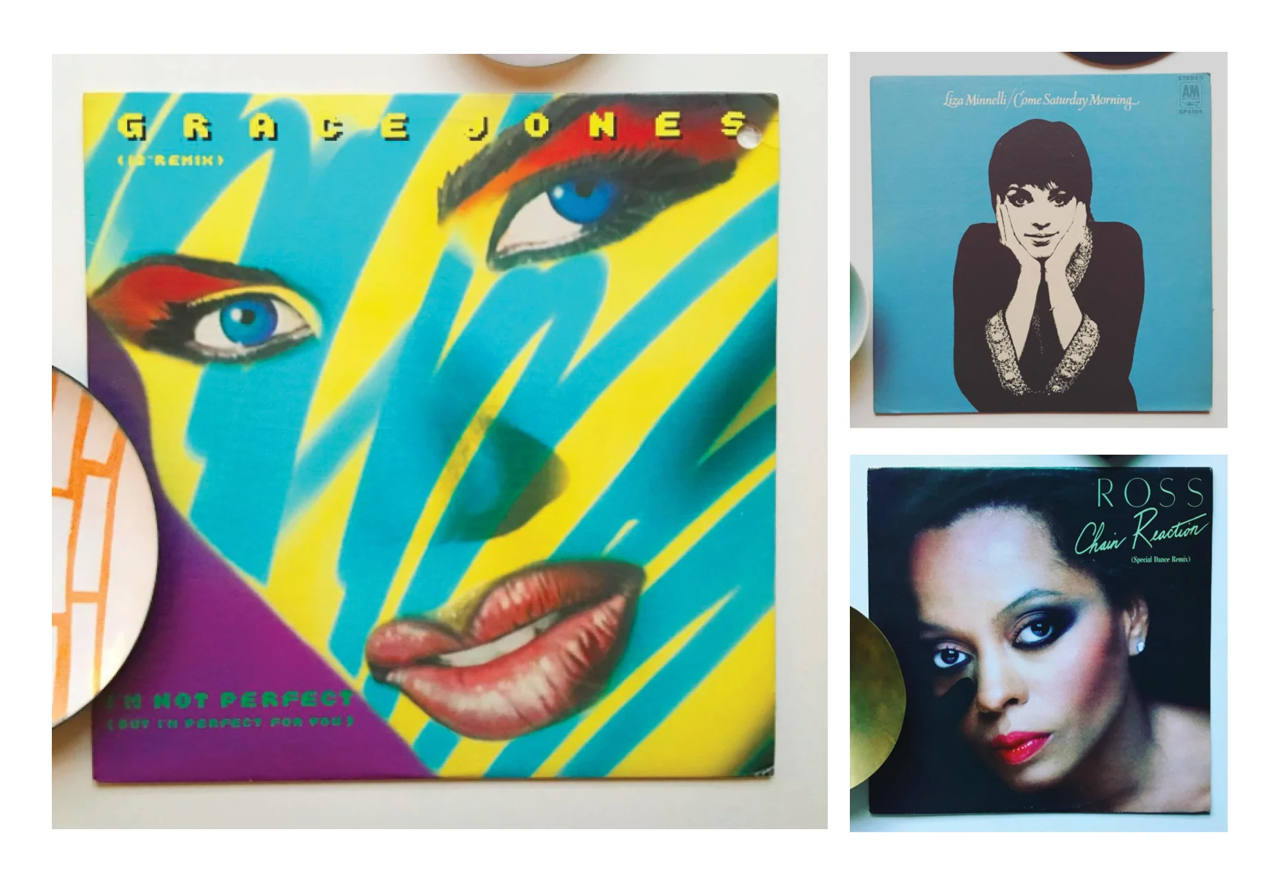 Clockwise: Grace Jones, Liza Minelli and Diana Ross 