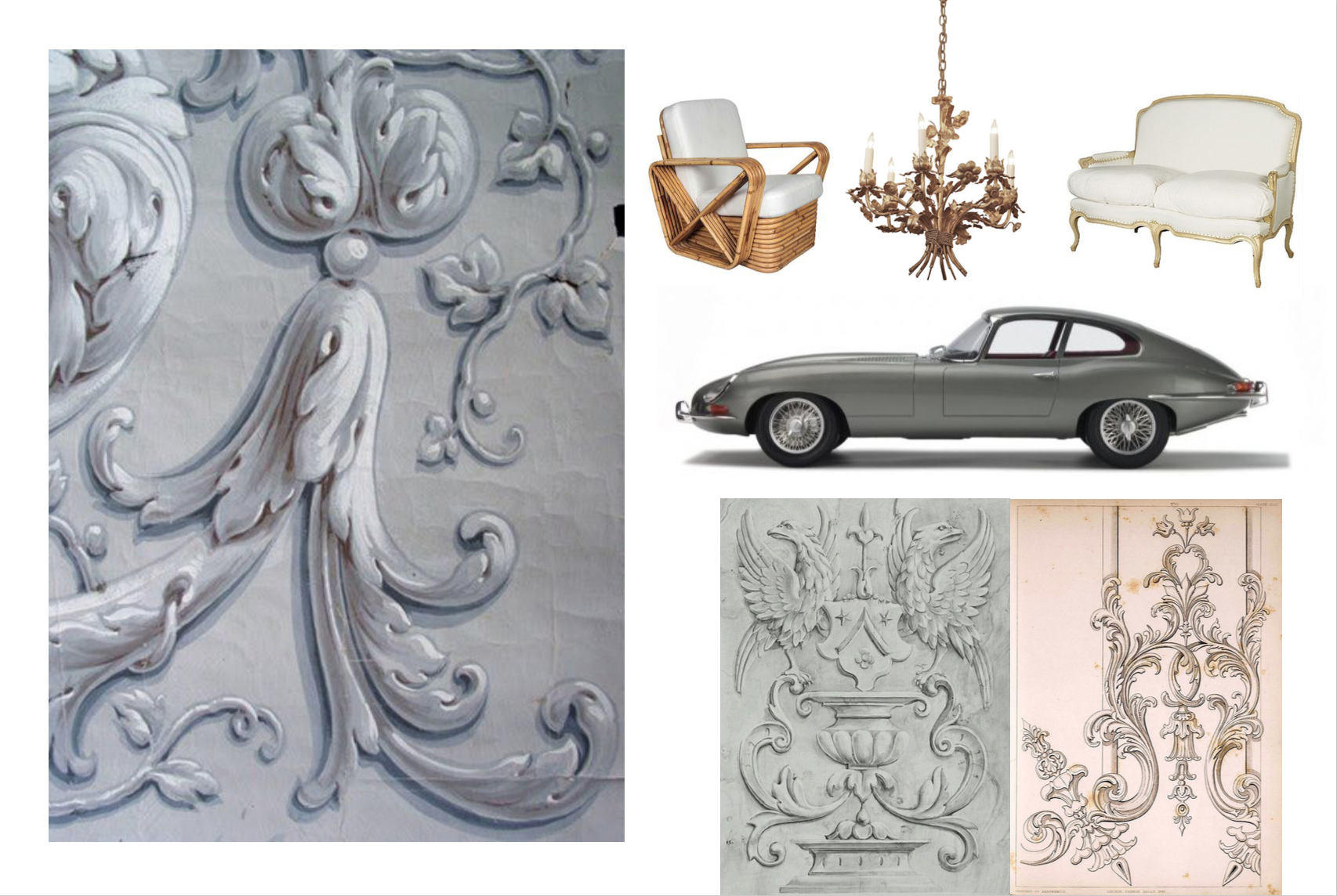The mix of old and new is apparent in the design of the movie, sports cars and french wallpaper mix together easily