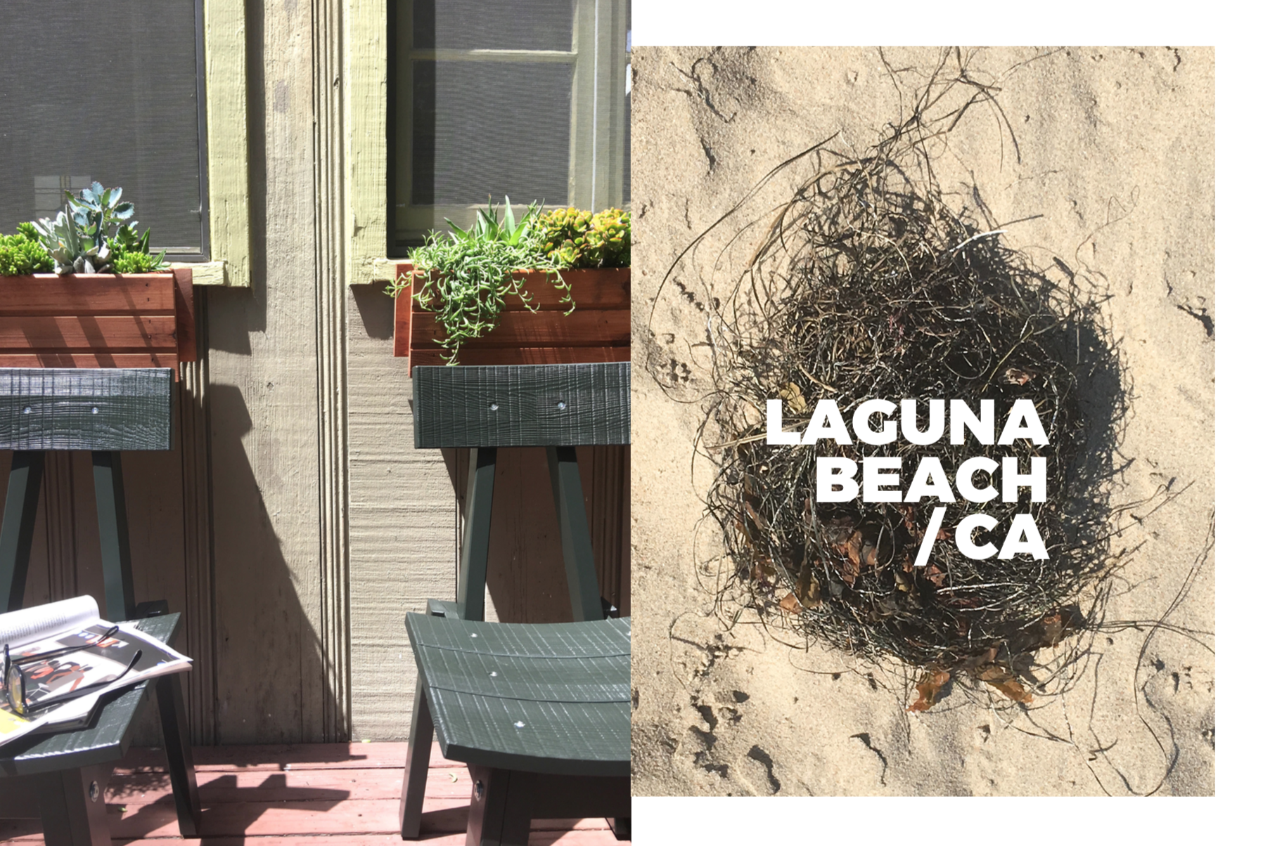 Photography: Marcus Hay, Left: Exterior of the tree house cottage, Right: At the Beach