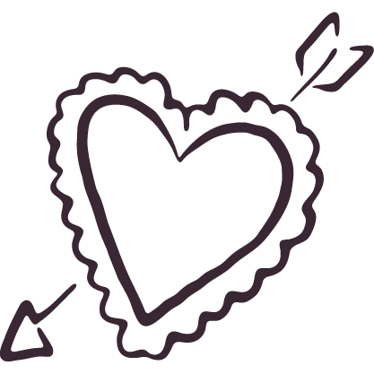 A hand-drawn heart with decorative border and an arrow passing through it.