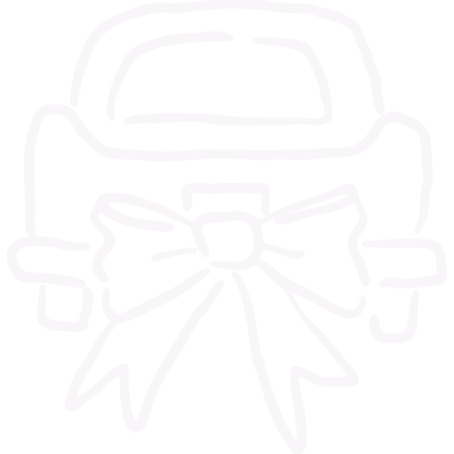 Outline of a car with a large bow on the front, suggesting a gift or celebration.