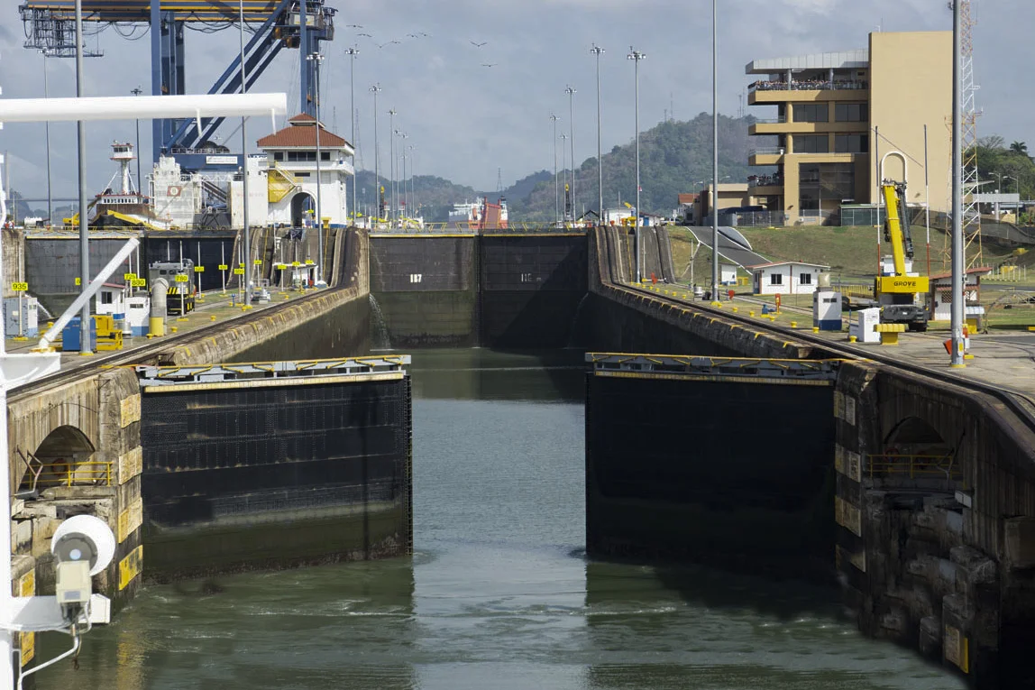 Panama Canal locks opening