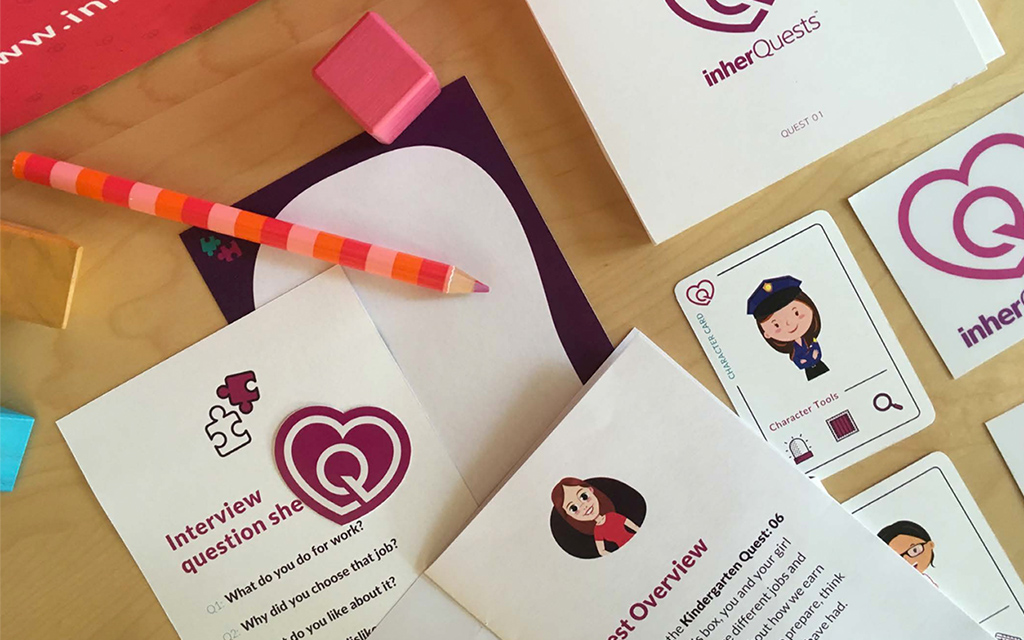 We worked with inherQuests to develop prototypes for "Quests" which were lesson kits designed for parents and their daughters.