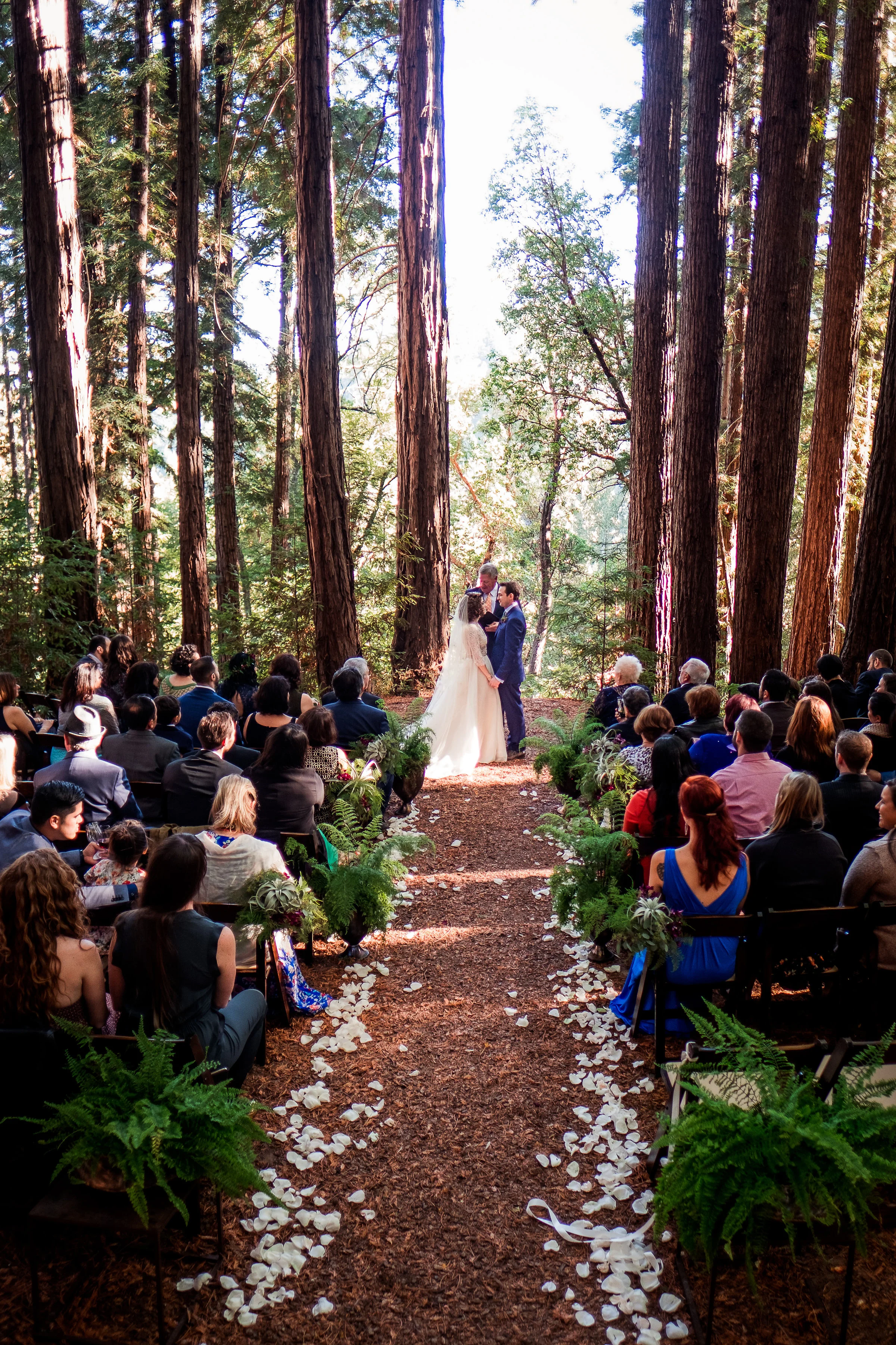 Magical Woodland California Wedding Venue, Sequoia Retreat Center, Art & Soul Events, Nordica Photography, Bride & Groom, ceremony in the forest, Monique Lhuillier and Claire Pettibone Veil