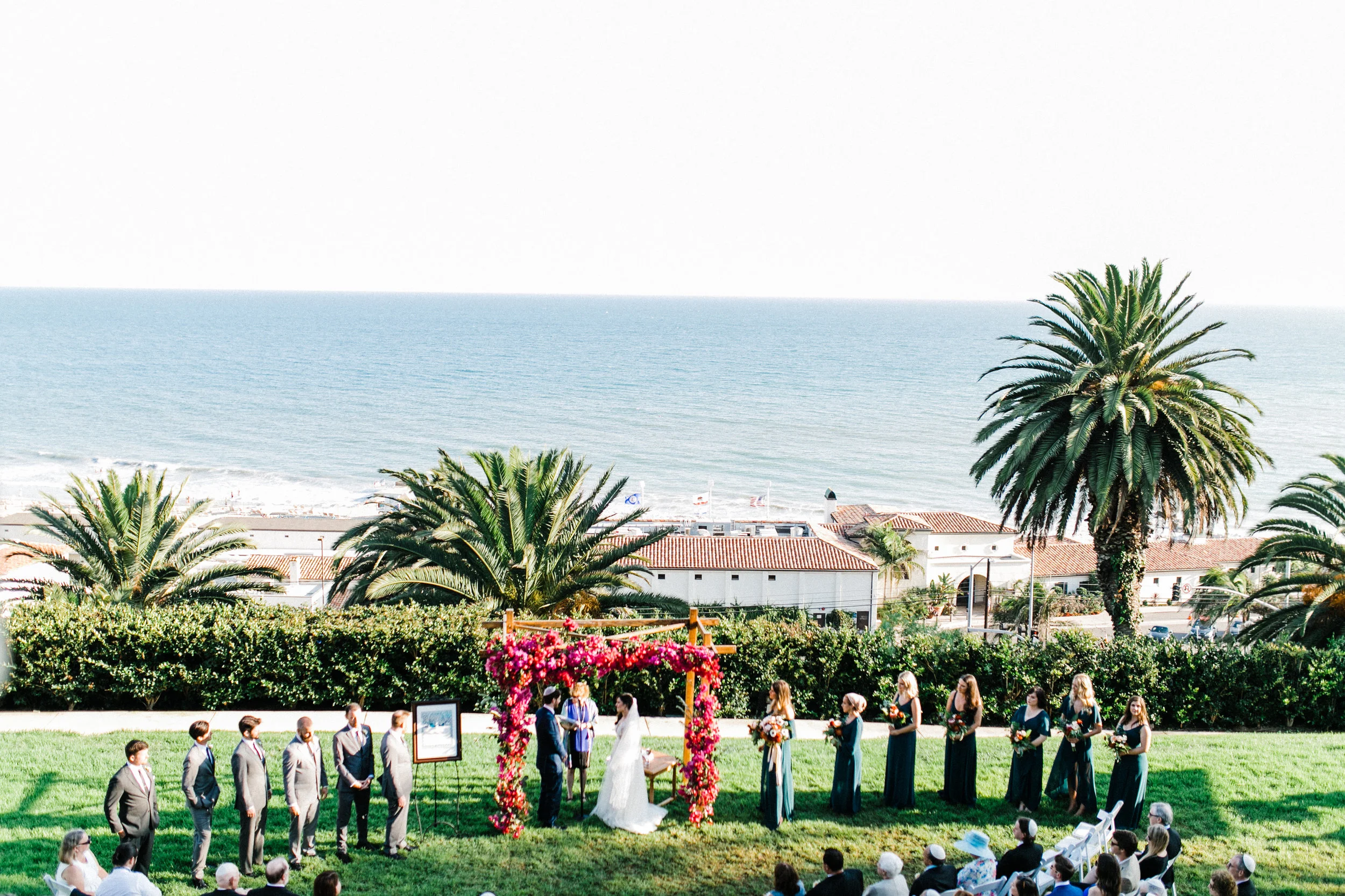 Bougainvillea Chuppah Ceremony Altar, Traditional Jewish Wedding at Bel Air Bay Club, Art & Soul Events, Bright & Bold Tropical Beach Wedding, Laura Ford Photography