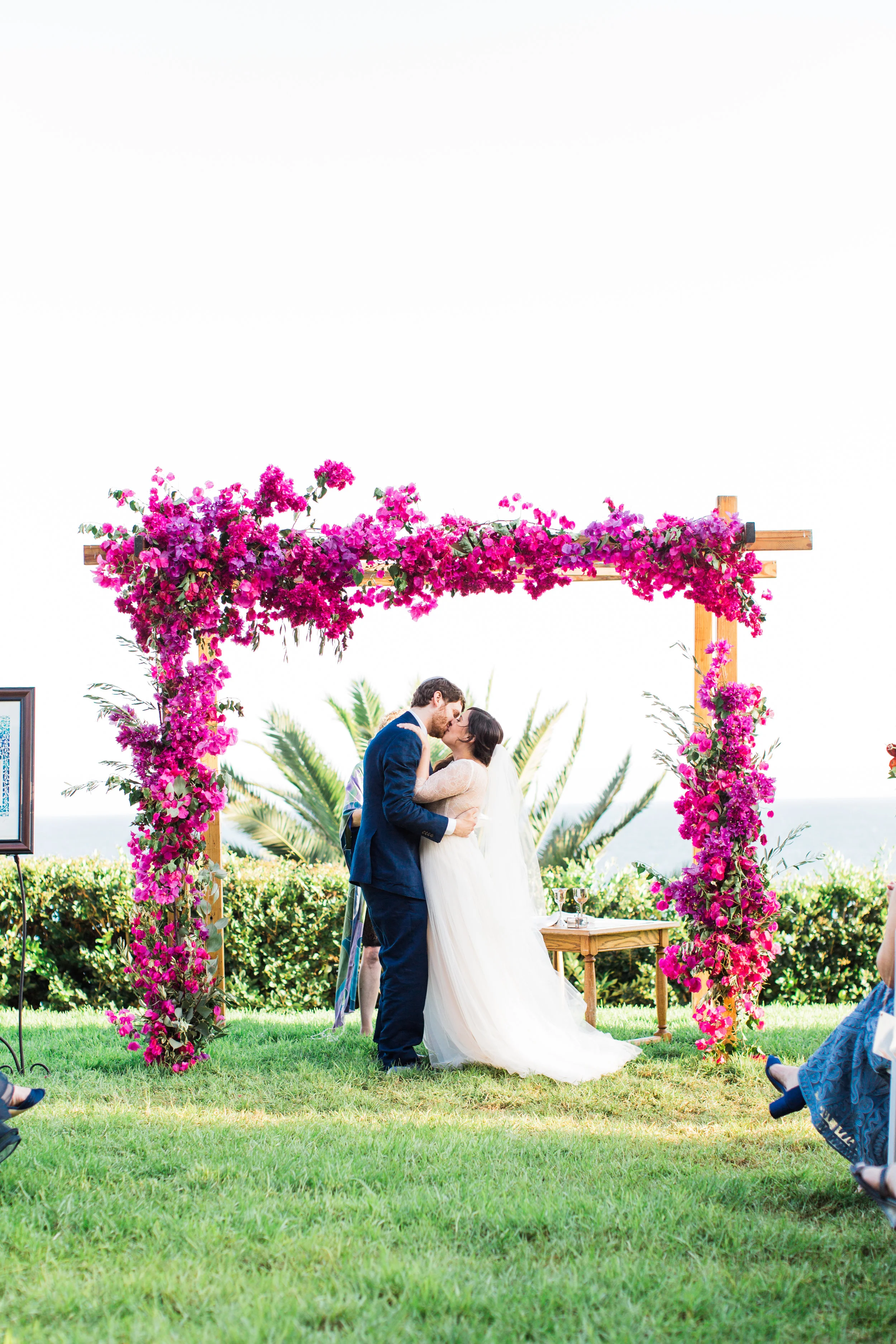 Bougainvillea Chuppah Ceremony Altar, Traditional Jewish Wedding at Bel Air Bay Club, Art & Soul Events, Bright & Bold Tropical Beach Wedding