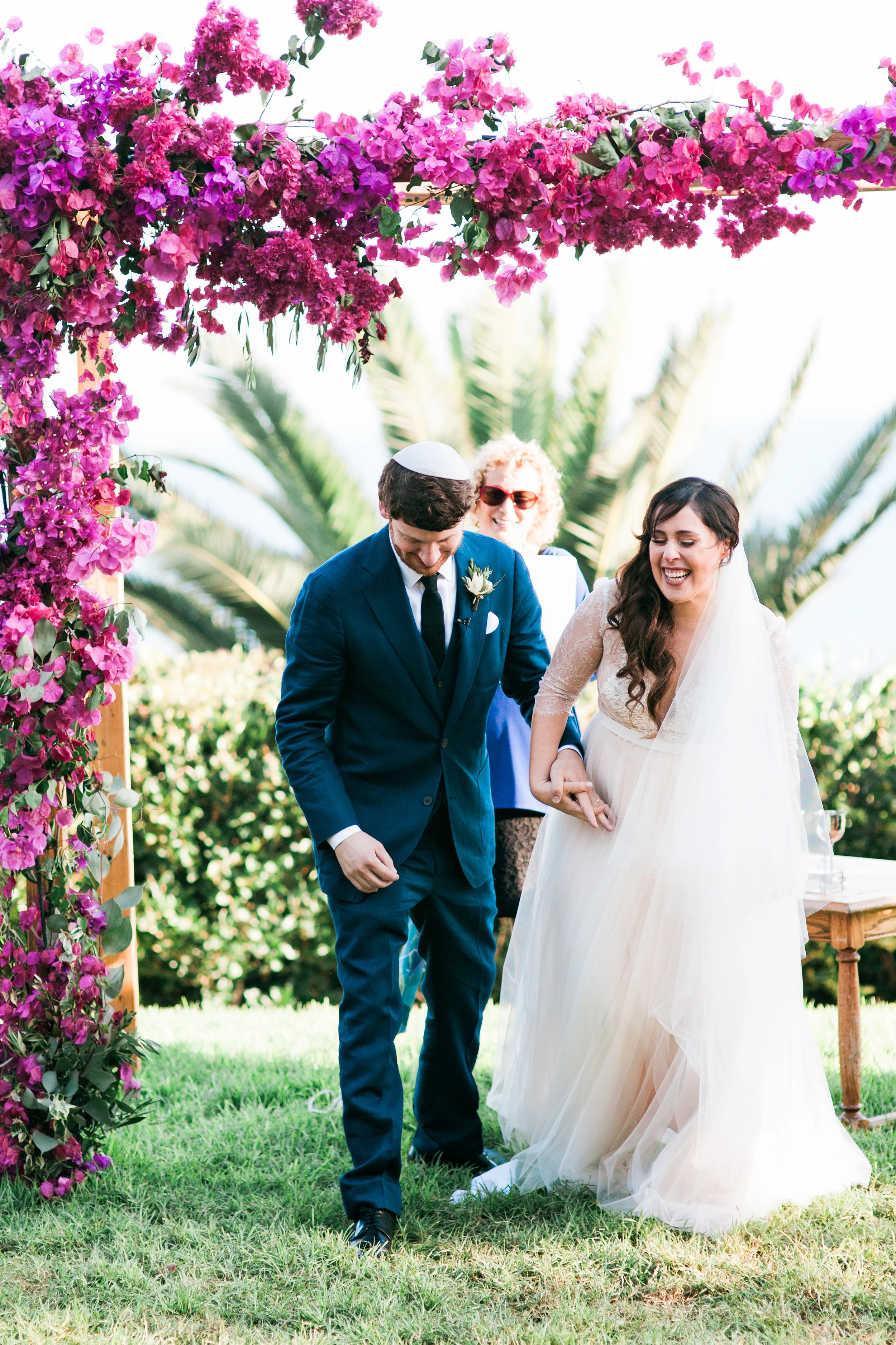 Bougainvillea Chuppah Ceremony Altar, Traditional Jewish Wedding at Bel Air Bay Club, Art & Soul Events, Bright & Bold Tropical Beach Wedding, Laura Ford Photography