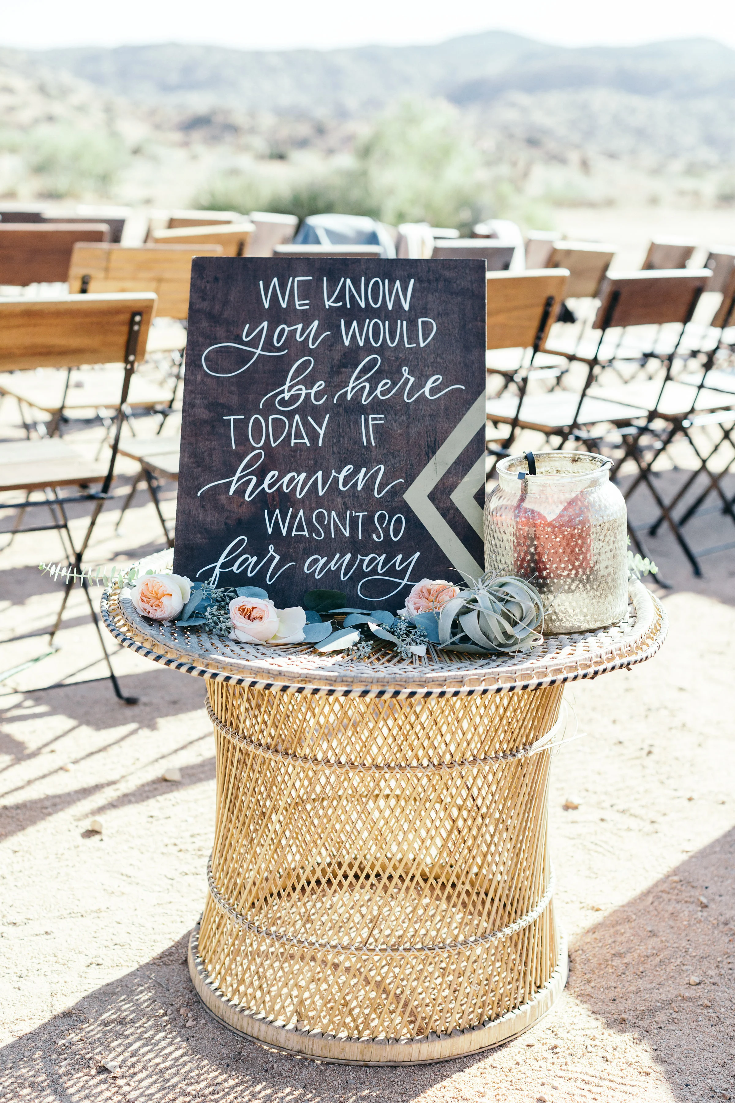 Bohemian Wedding Memorial Table, Calligraphy Nerd Memorial Sign, Rimrock Ranch Desert Wedding Venue, Pioneertown, California, Art & Soul Events, Kiel Rucker Photography