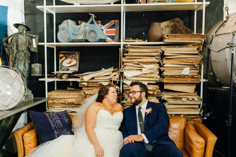 First Look Wedding Photos, Eclectic Wedding at Big Daddy's Antiques Los Angeles, Groom in a blue suit, Della Curva Bride, Art & Soul Events