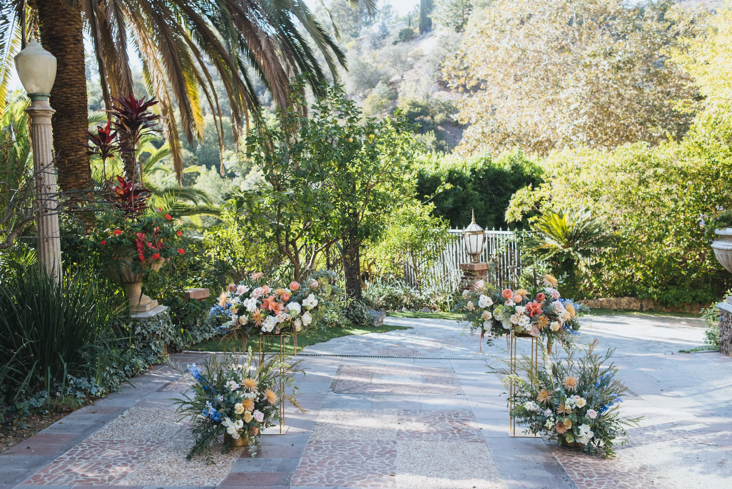 DUSTY BLUSH, SAGE and GOLD, INDIGO, ORANGE & CORAL Wedding Ceremony Flowers, Houdini Estate Wedding