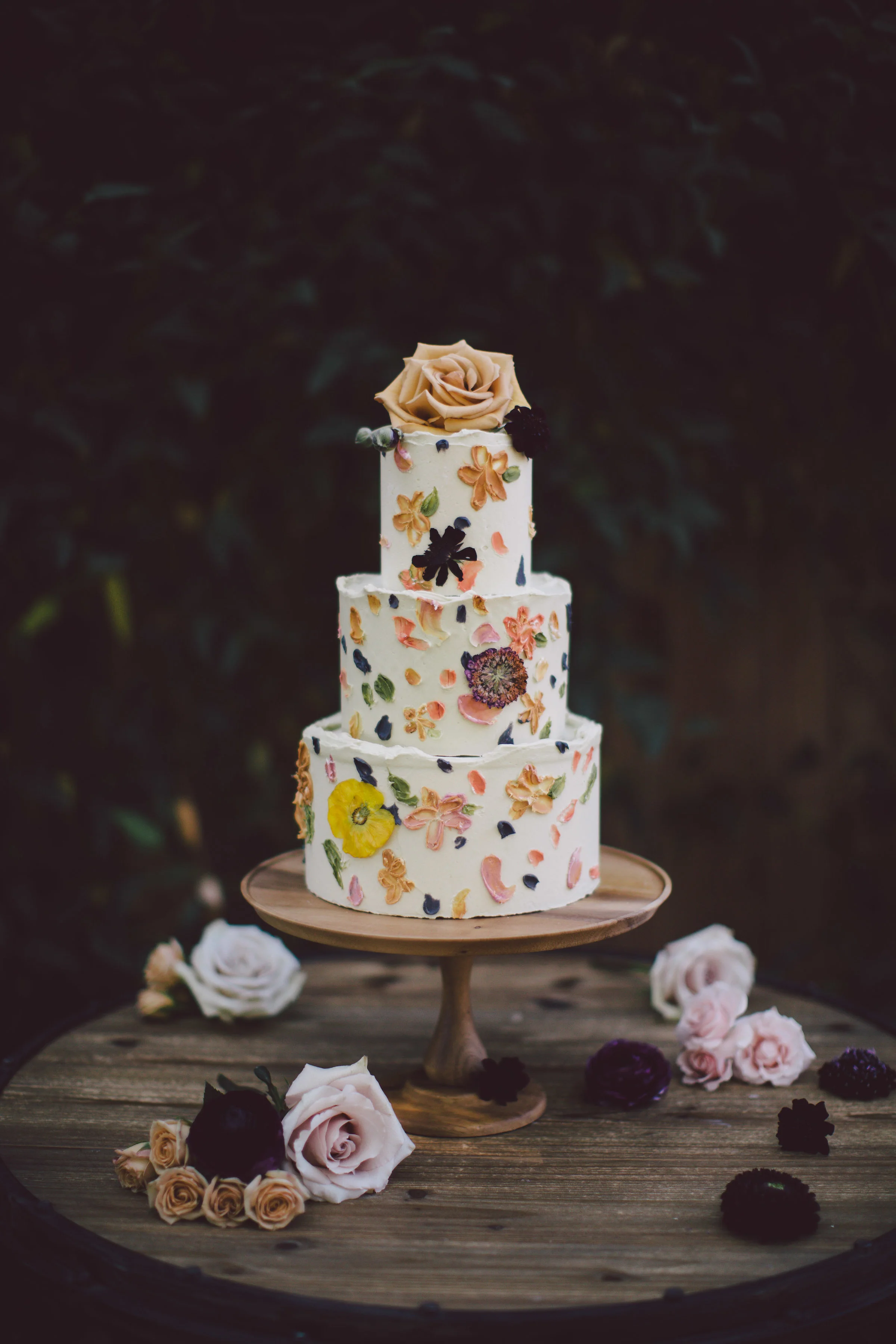 pressed dried flower wedding cake
