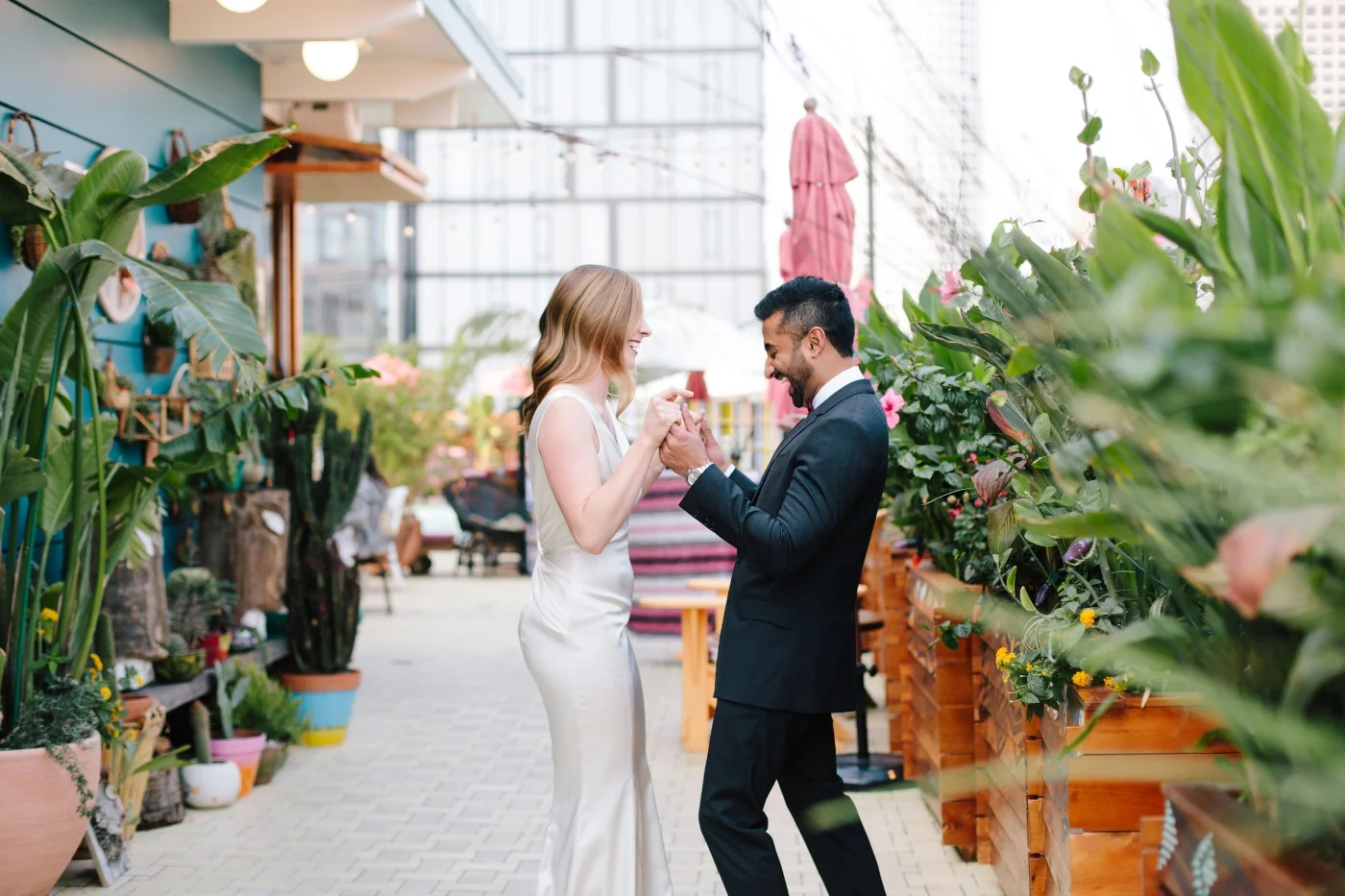 Handsome Sri Lankan Groom and Beautiful Bride First Look photos at The Freehand Hotel in Downtown Los Angeles, Art & Soul Events