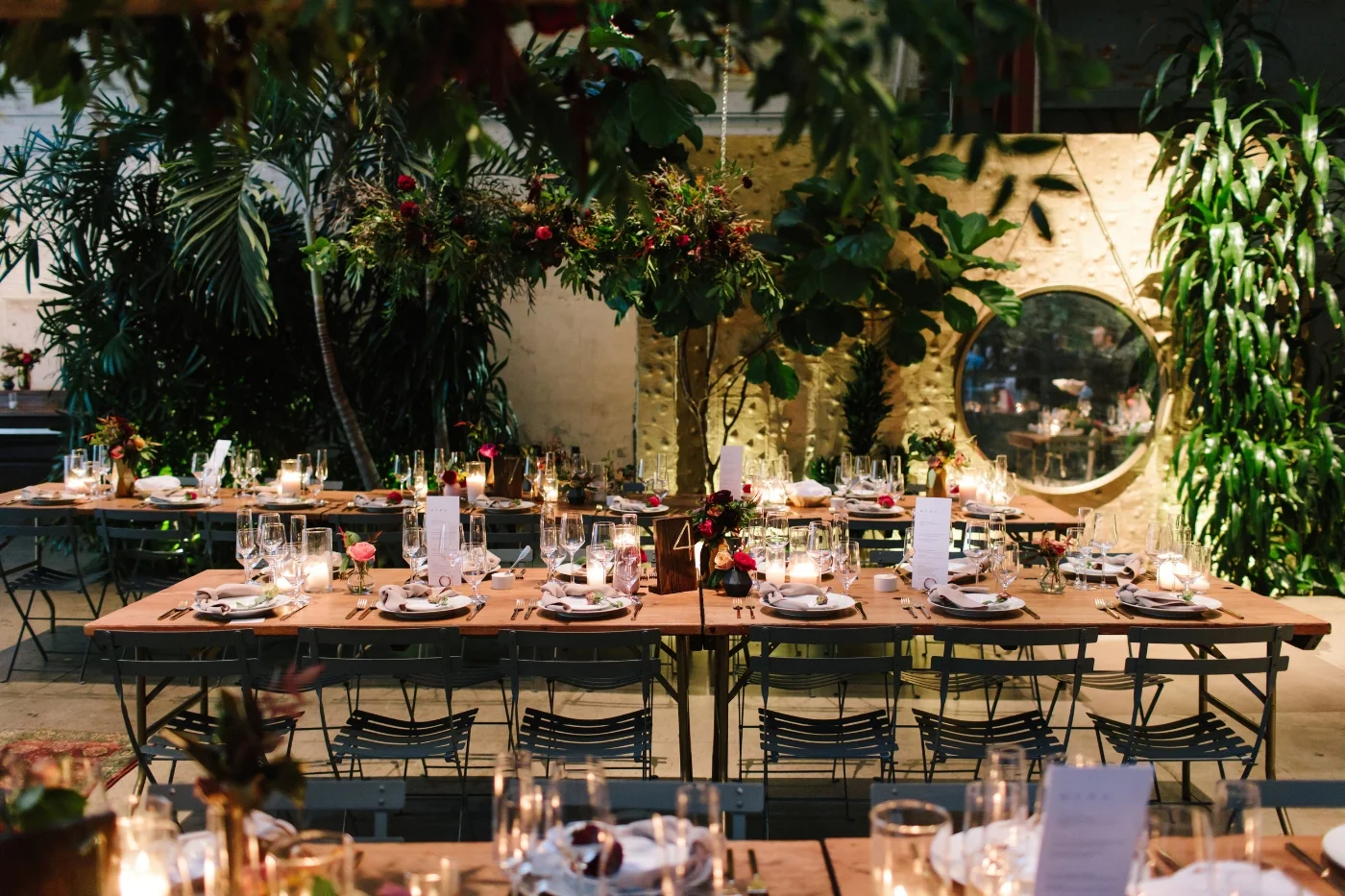 Romantic Downtown Los Angeles Millwick Wedding with Hanging Burgundy Floral Installations