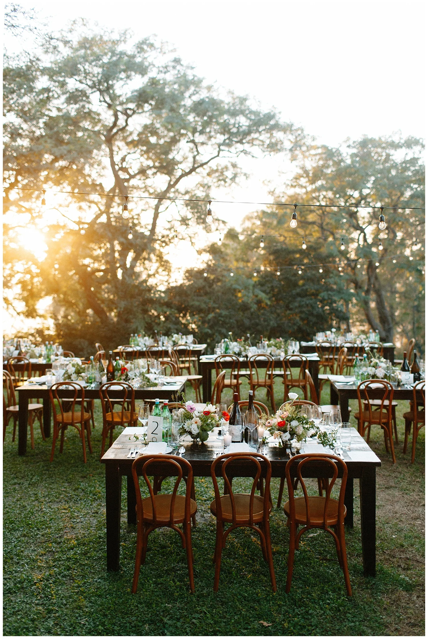 Beautiful & Unique Los Angeles Wedding. Paramour Estate Wedding Venue. Planned by Art & Soul Events, Photographed by Chris Glenn, Al Fresco Dinner on the Upper Lawn, Bentwood Bistro Chairs