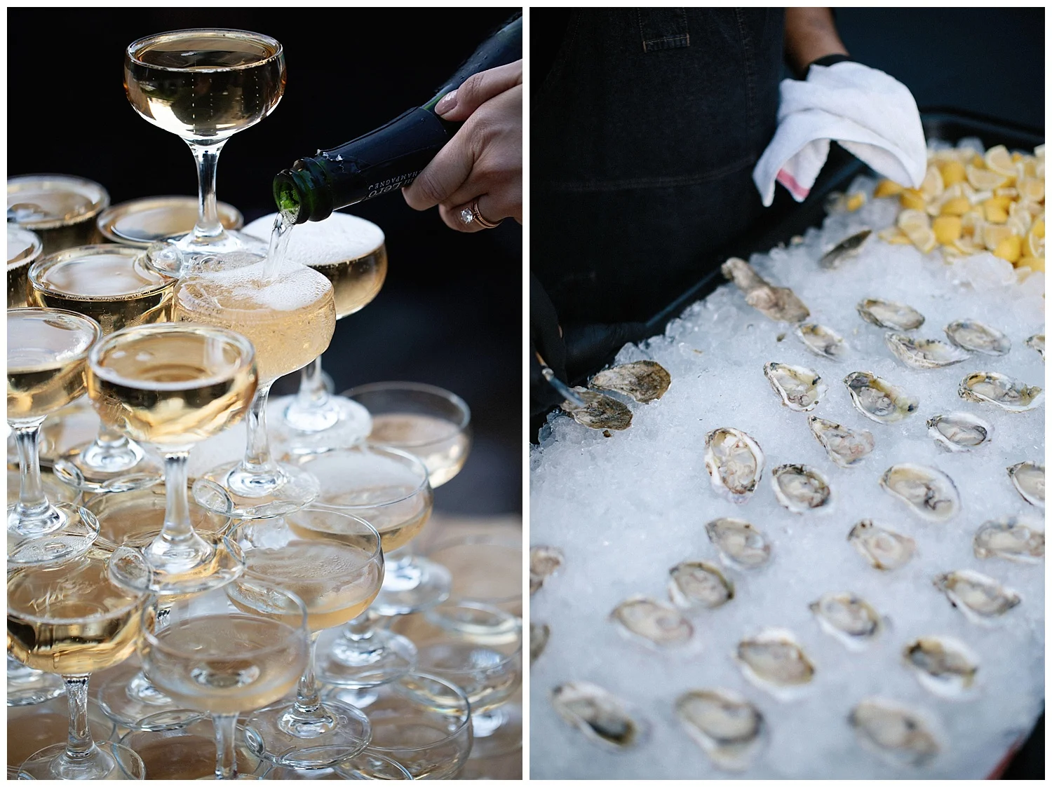 Beautiful & Unique Los Angeles Wedding. Paramour Estate Wedding Venue. Planned by Art & Soul Events, Photographed by Chris Glenn, Champagne tower and oysters