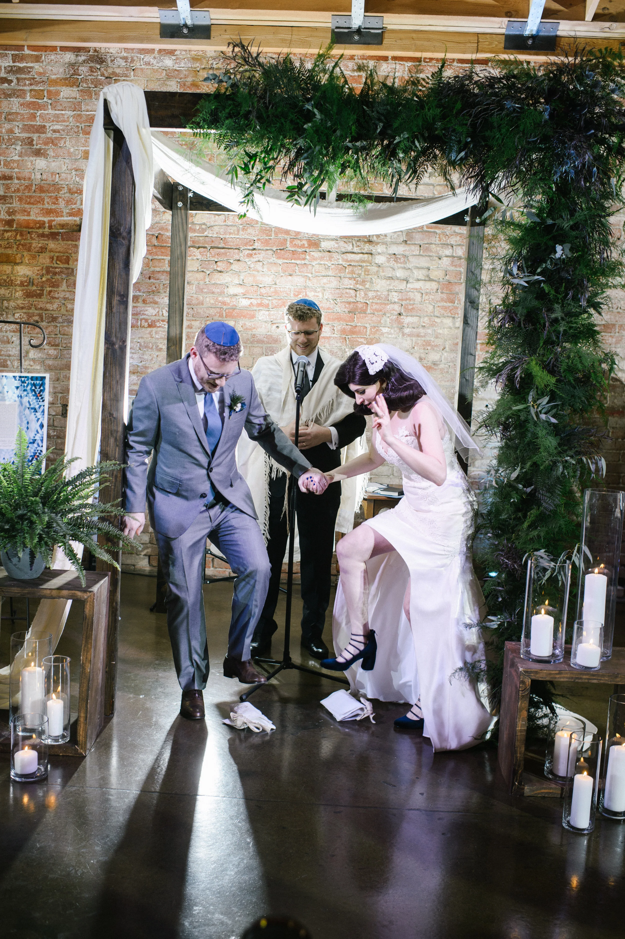 Glass Breaking , Jewish Wedding Ceremony at LA River Studios, Photographer: Our Labor of Love