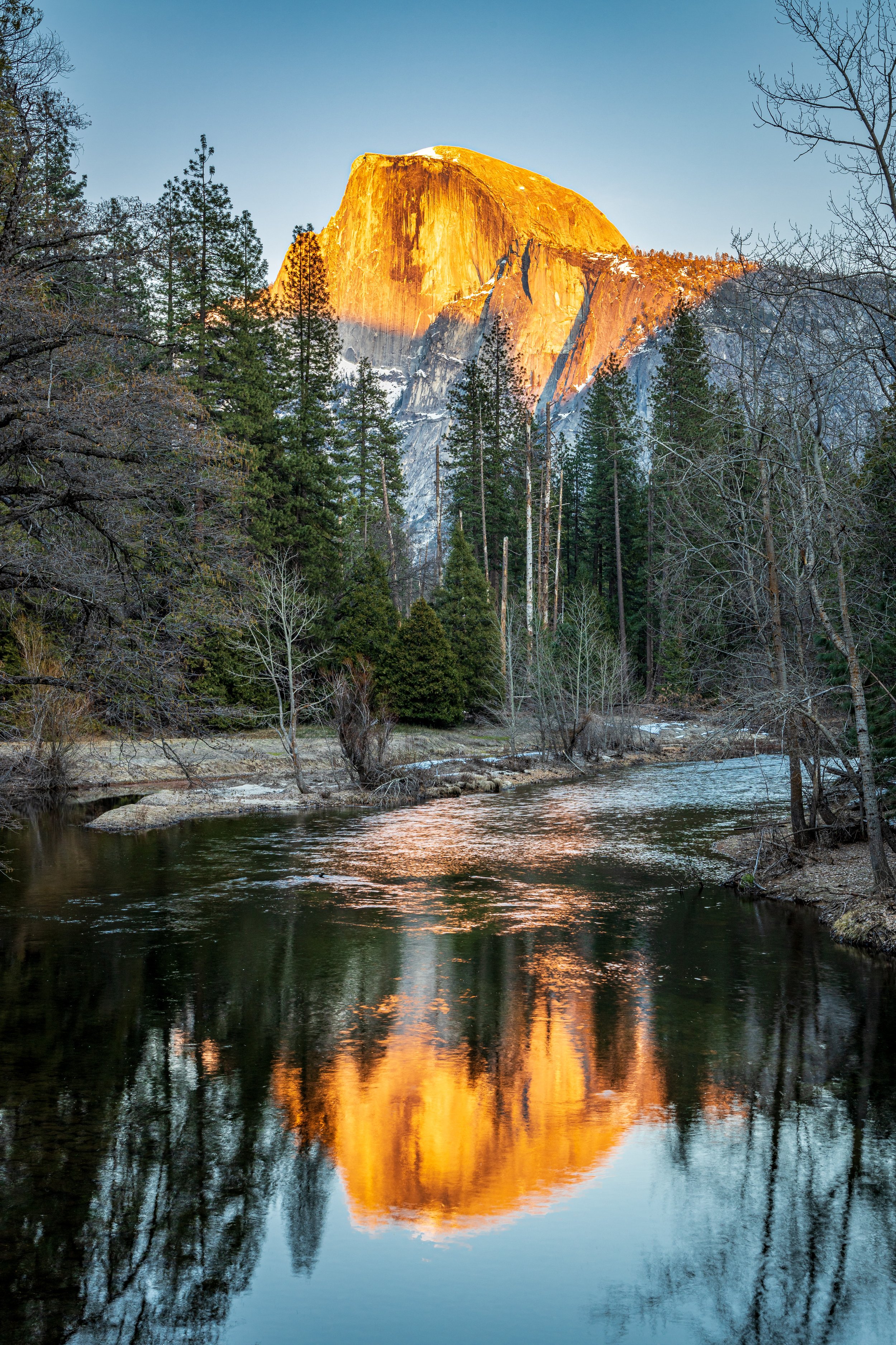 Half-Dome and Merced River at Sunset