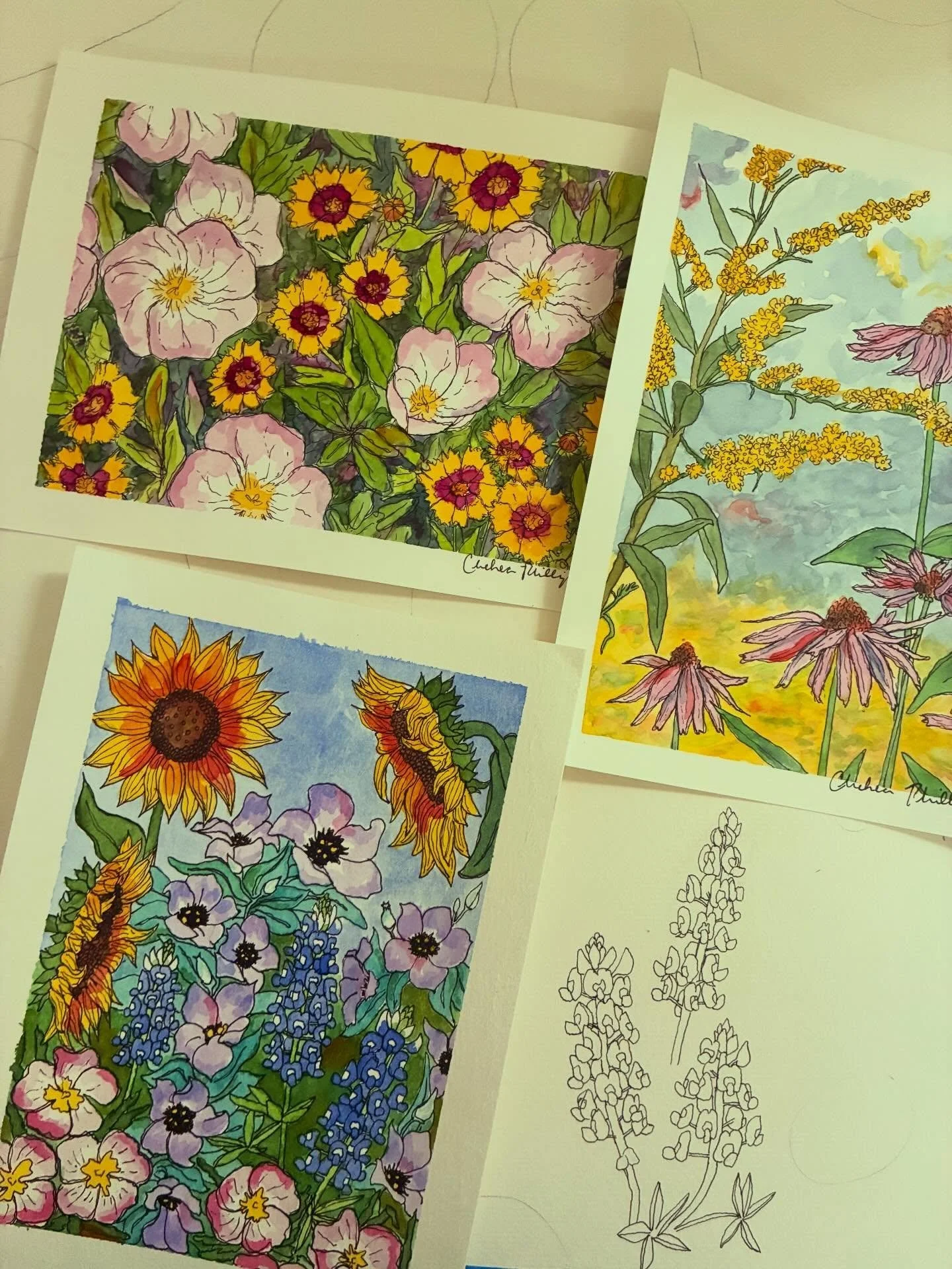 The very bottom corner of a new large piece I&rsquo;m working on and some of the pieces I&rsquo;m using as reference. I&rsquo;m getting more time in the studio this morning because it&rsquo;s raining and I don&rsquo;t have to water my gardens!!! (If 