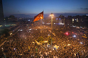 Demonstrators in Taksim Square , 2013.