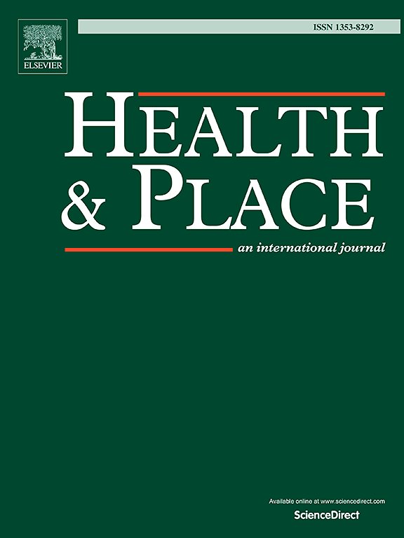 Cover of the journal 'Health & Place,' published by Elsevier, with the subtitle 'an international journal.'