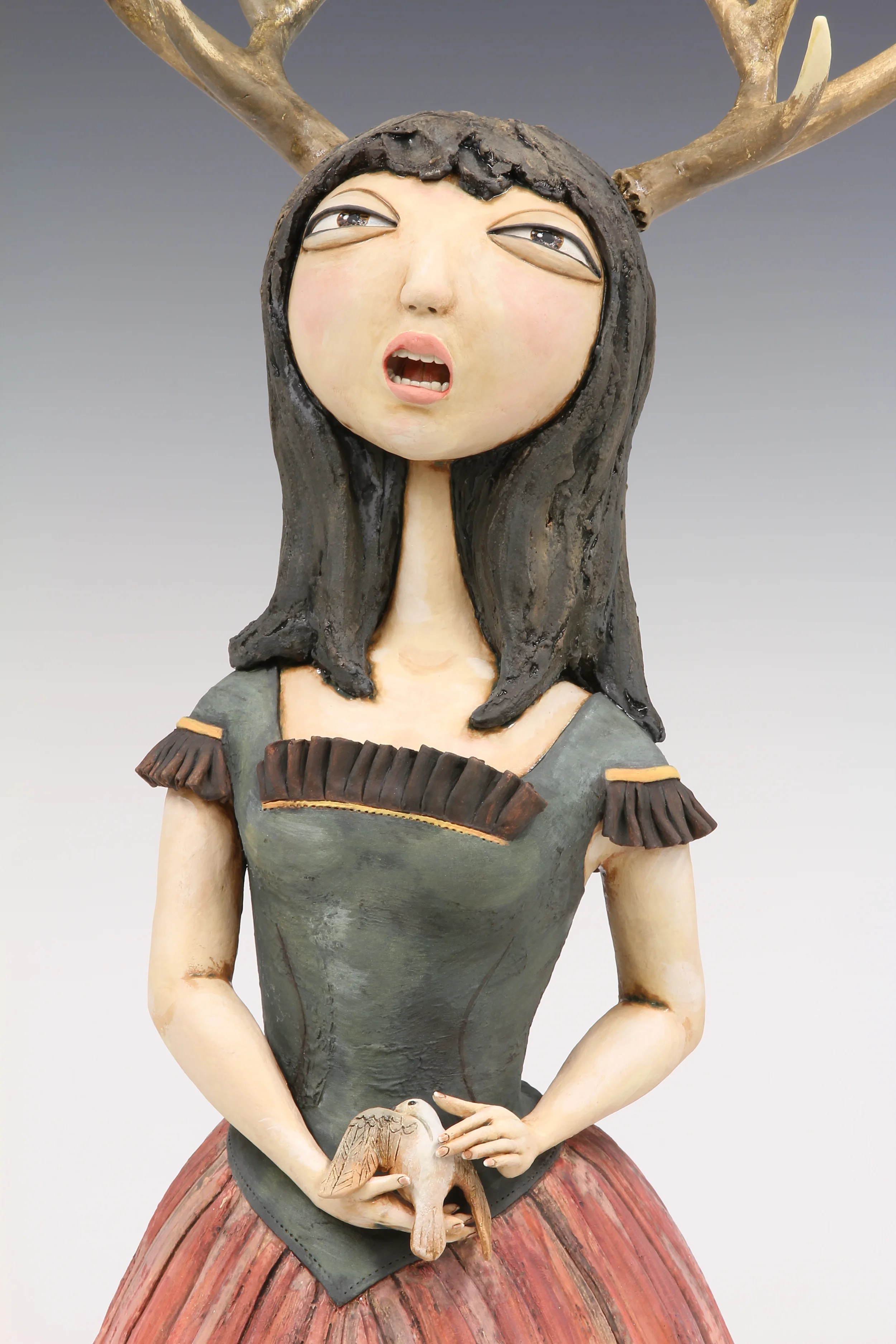 Using the female form as a platform, often distorted, stylized, or obscured, these handbuilt, freestanding ceramic figures each suggest there is more than meets the eye. 