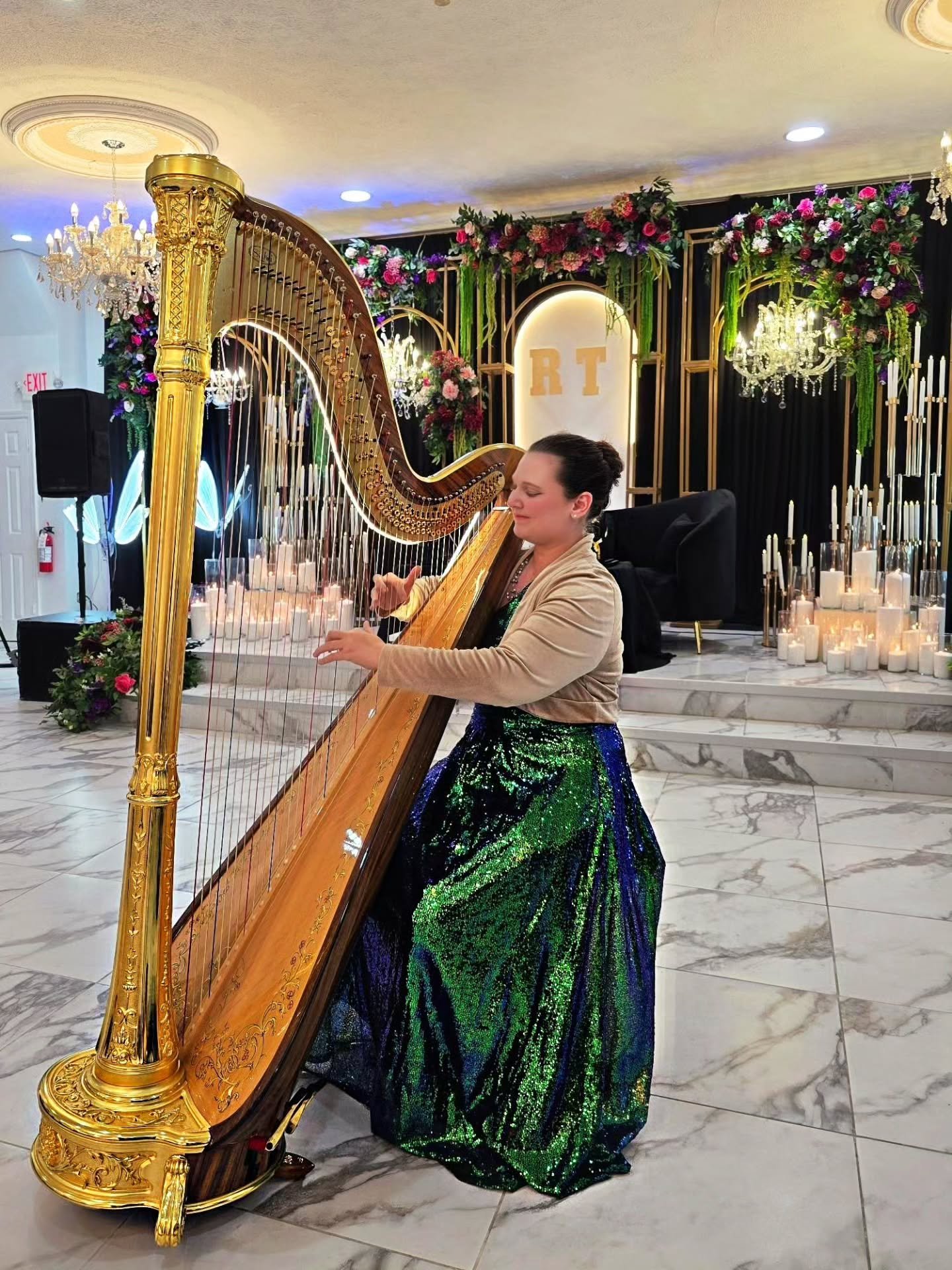 Www.TheMichiganHarpist.com
Www.youtube.com/@themichiganharpist

***
Second of two events last Saturday!

I was so happy to play for this engagement reception party!

Their theme was &quot;enchanted garden,&quot; with shades of green and black. 

The 