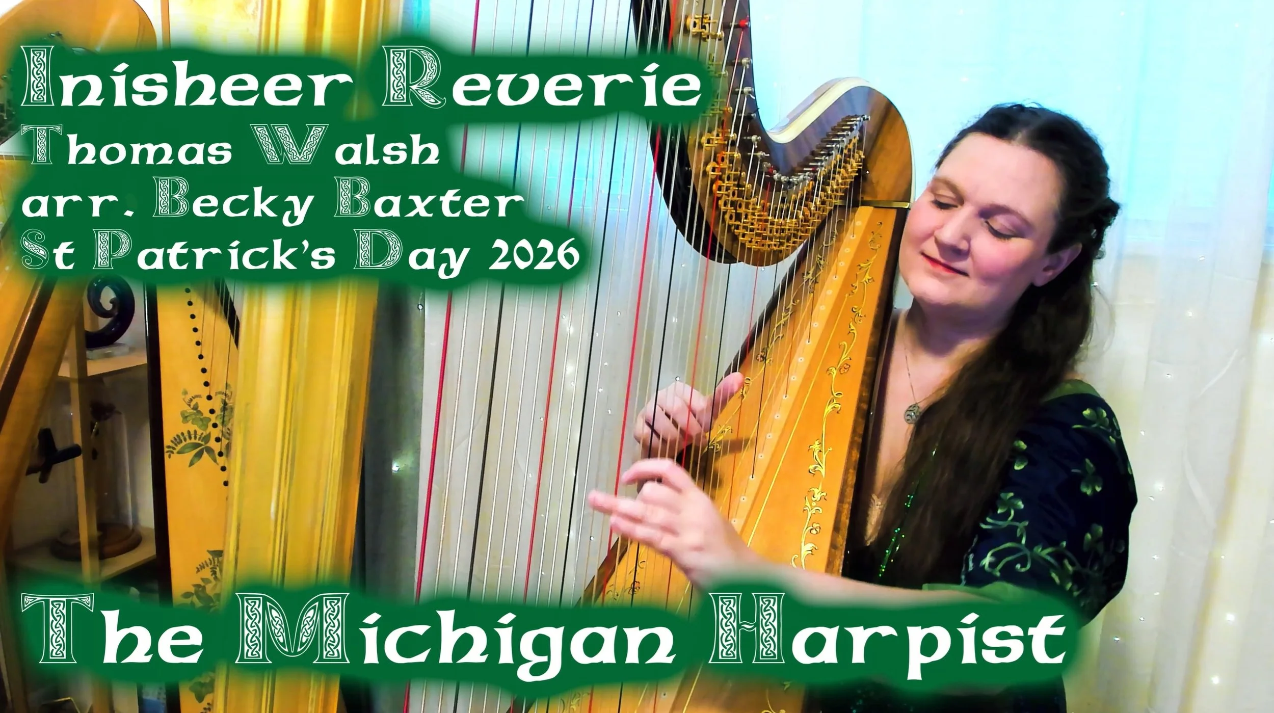 Inisheer Reverie (Irish) St Patrick's Day 2026 Harp Cover - The Michigan Harpist