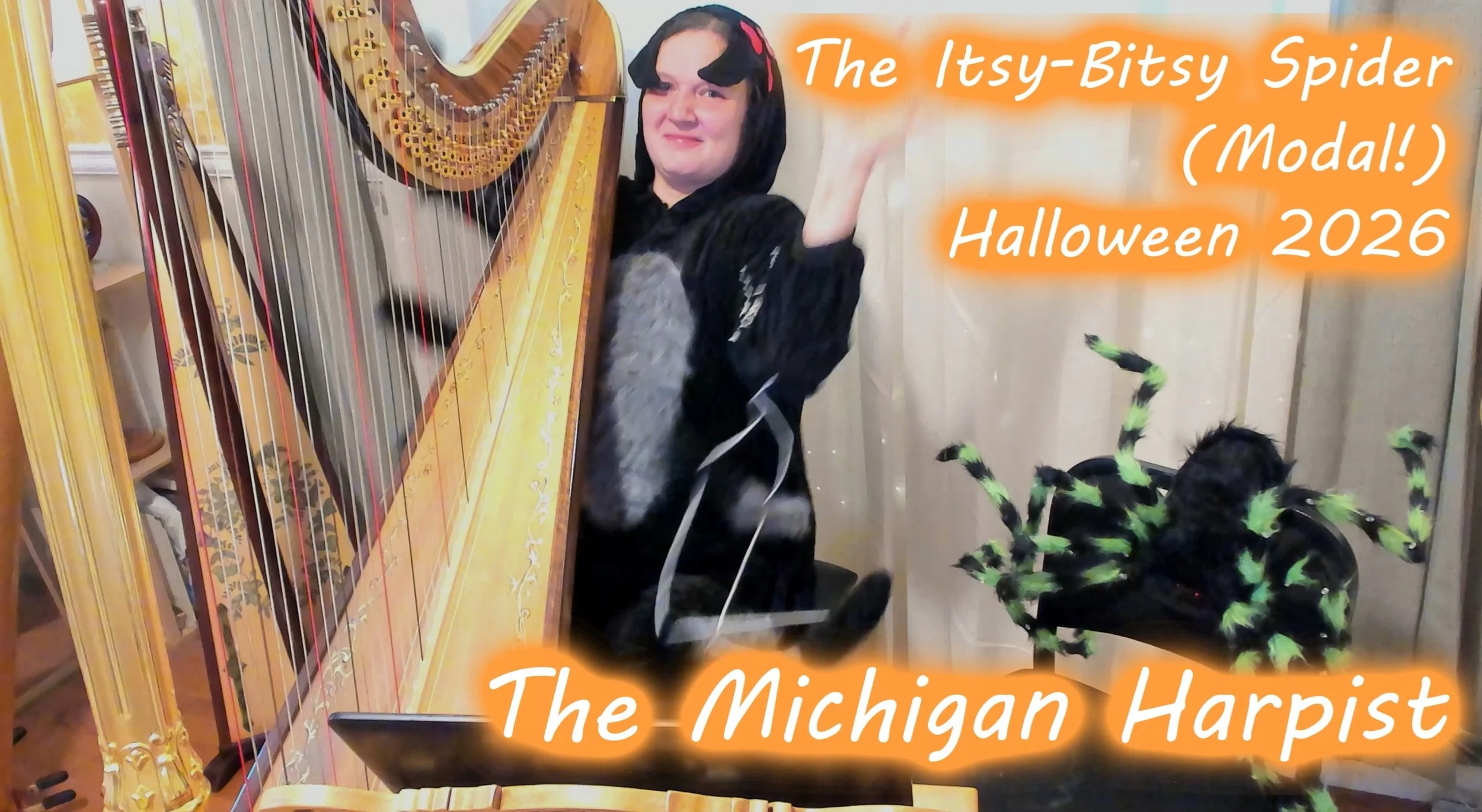 The Itsy Bitsy Spider (Modes) Harp Halloween 2026 Special - The Michigan Harpist