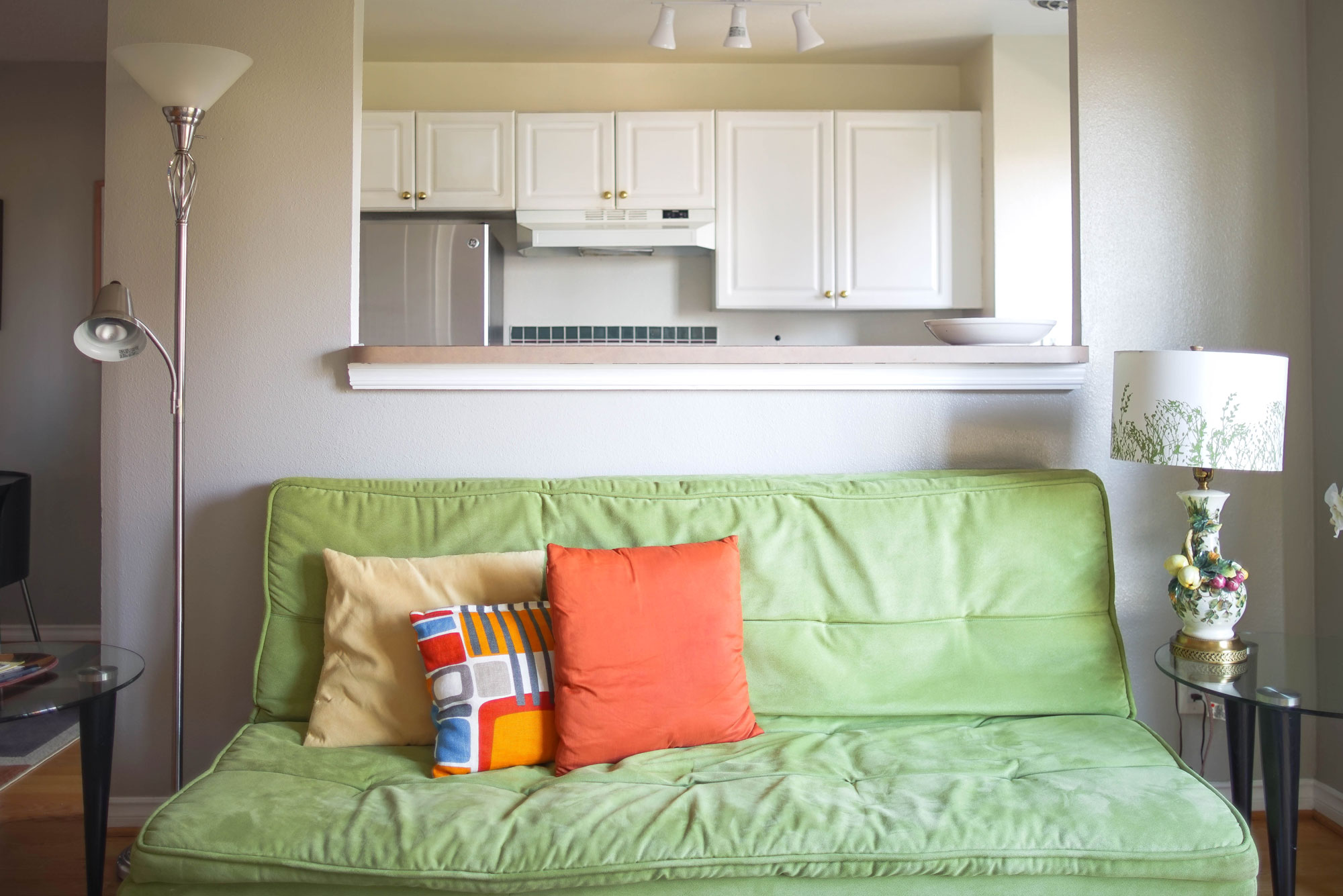 Kitchen and futon couch