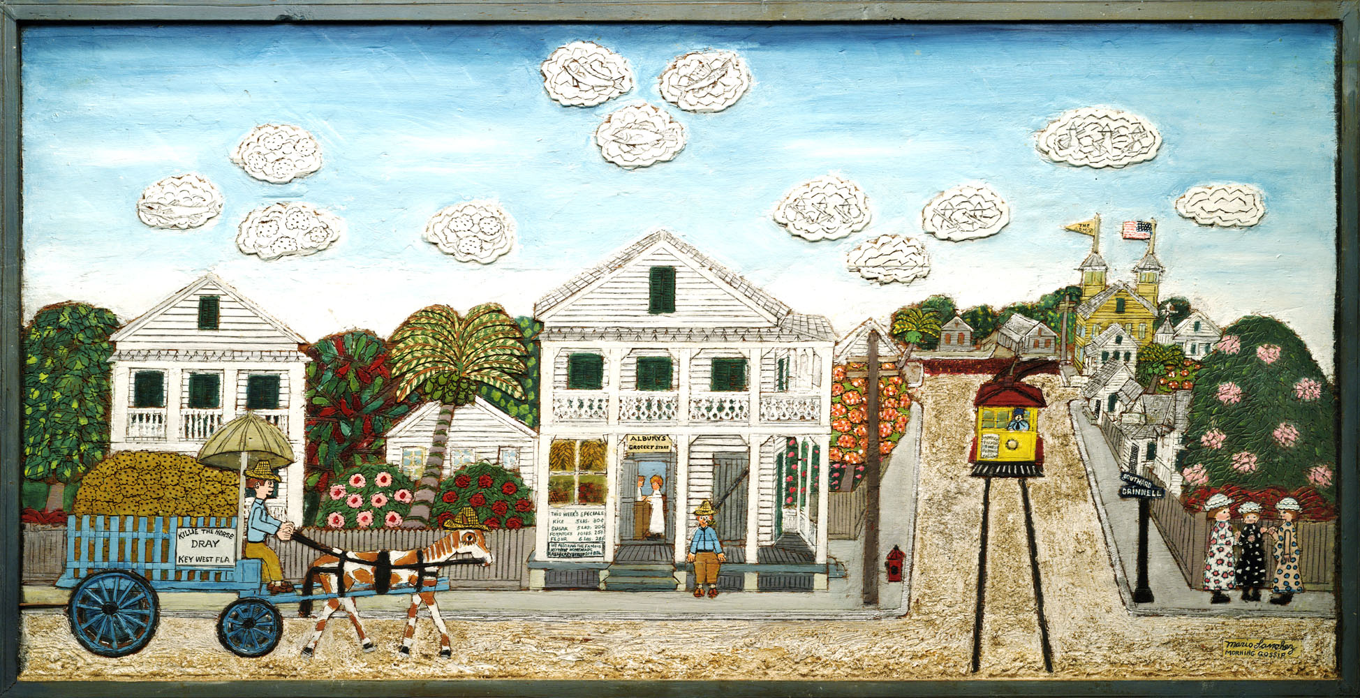 Mario Sanchez's "Morning Gossip", 37 X 20, Intaglio at Gallery on Greene