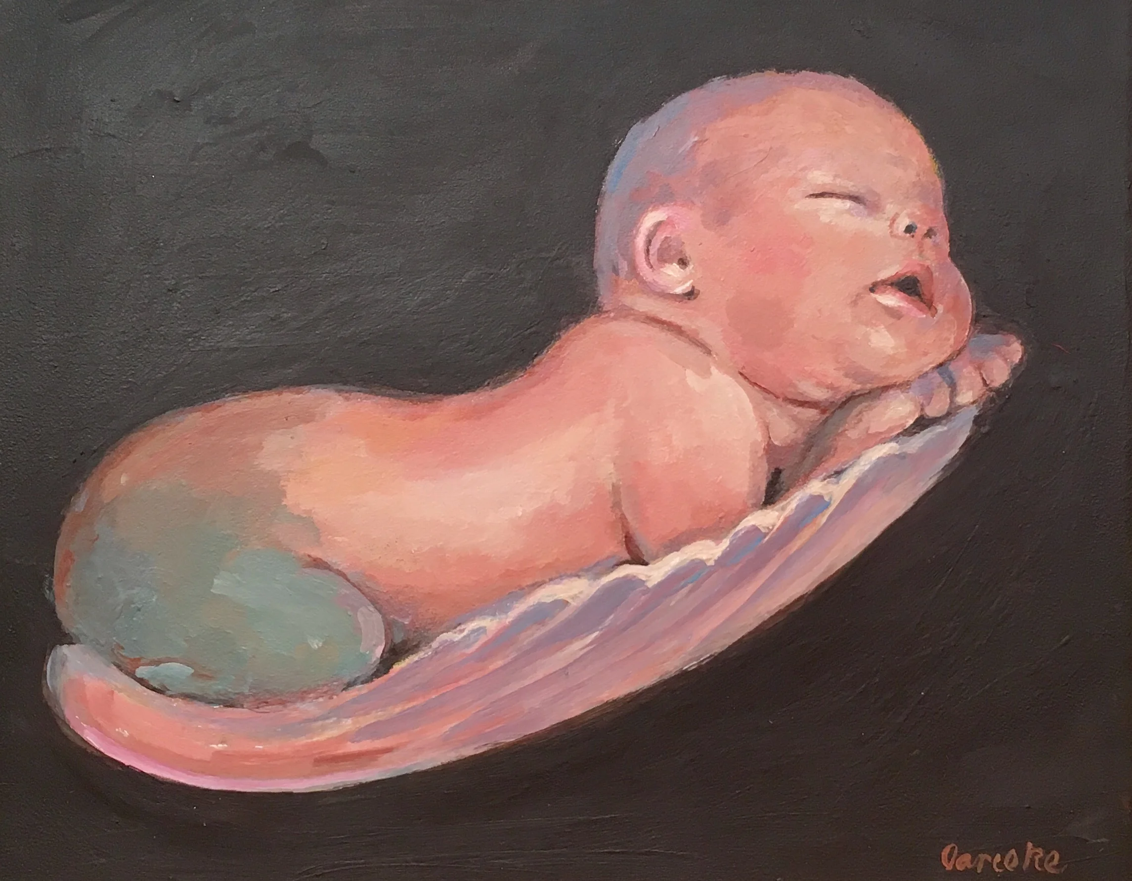 Linda Rieke's "Merbaby", 10 X 8, Acrylic on Board at the Gallery on Greene