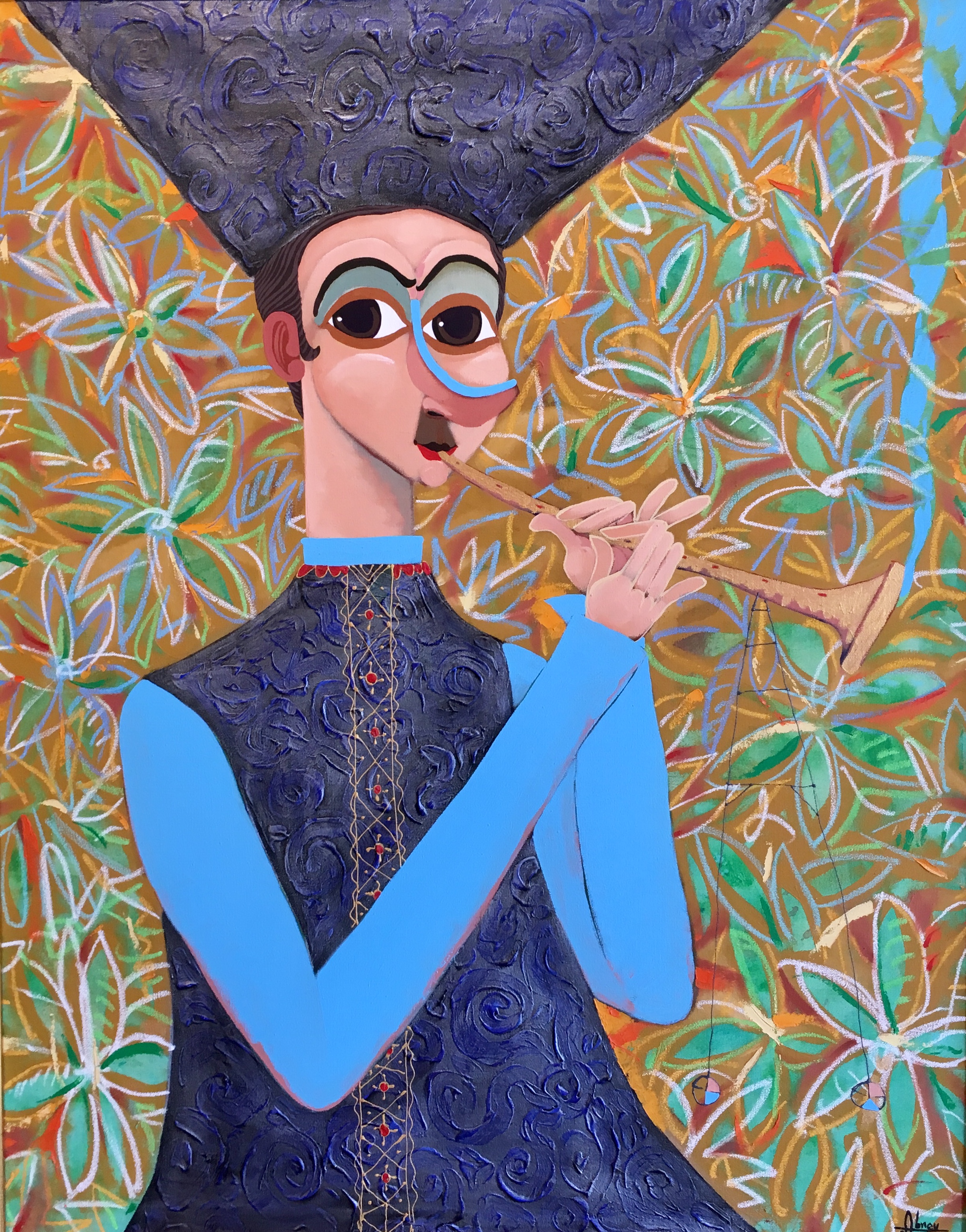 Luis Abreu's "The Flautist",40 x 36, Oil on canvas at The Gallery on Greene