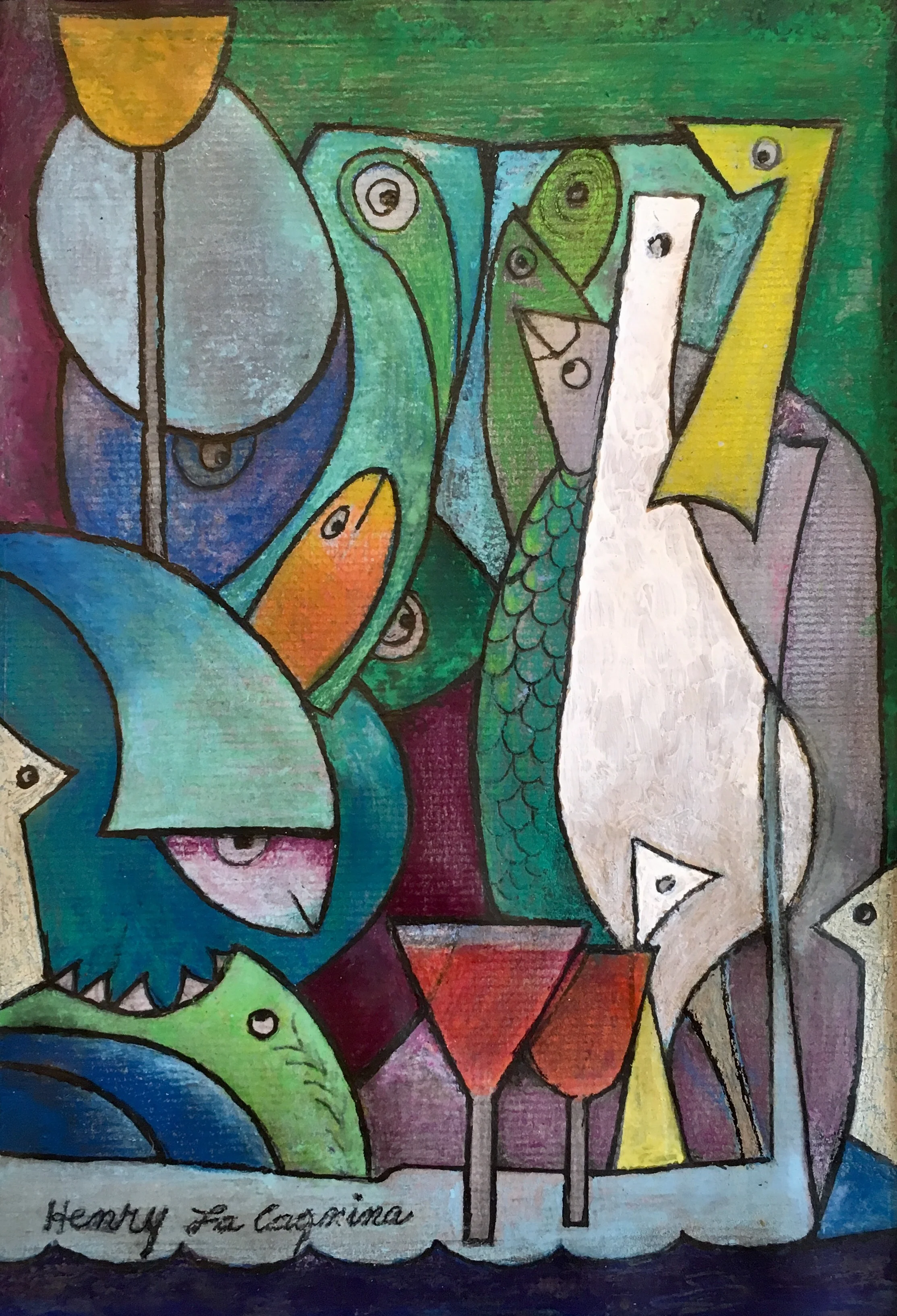 Henry La Cagnina's "Cocktails", 10 x 7, Mixed Media at the Gallery on Greene