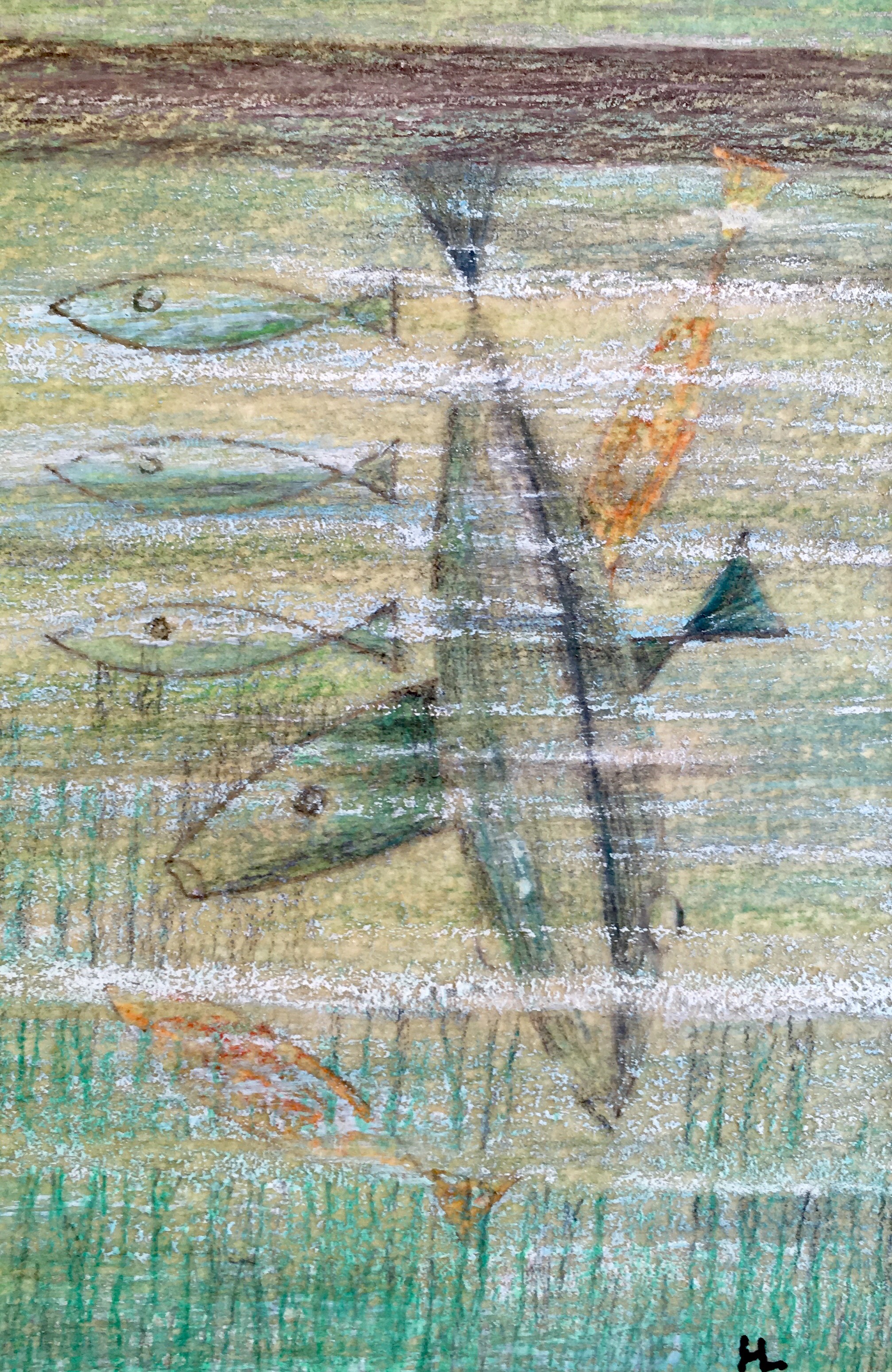 Henry La Cagnina "Fish Tales 1", 7 x 6, Mixed Media at the Gallery on Greene