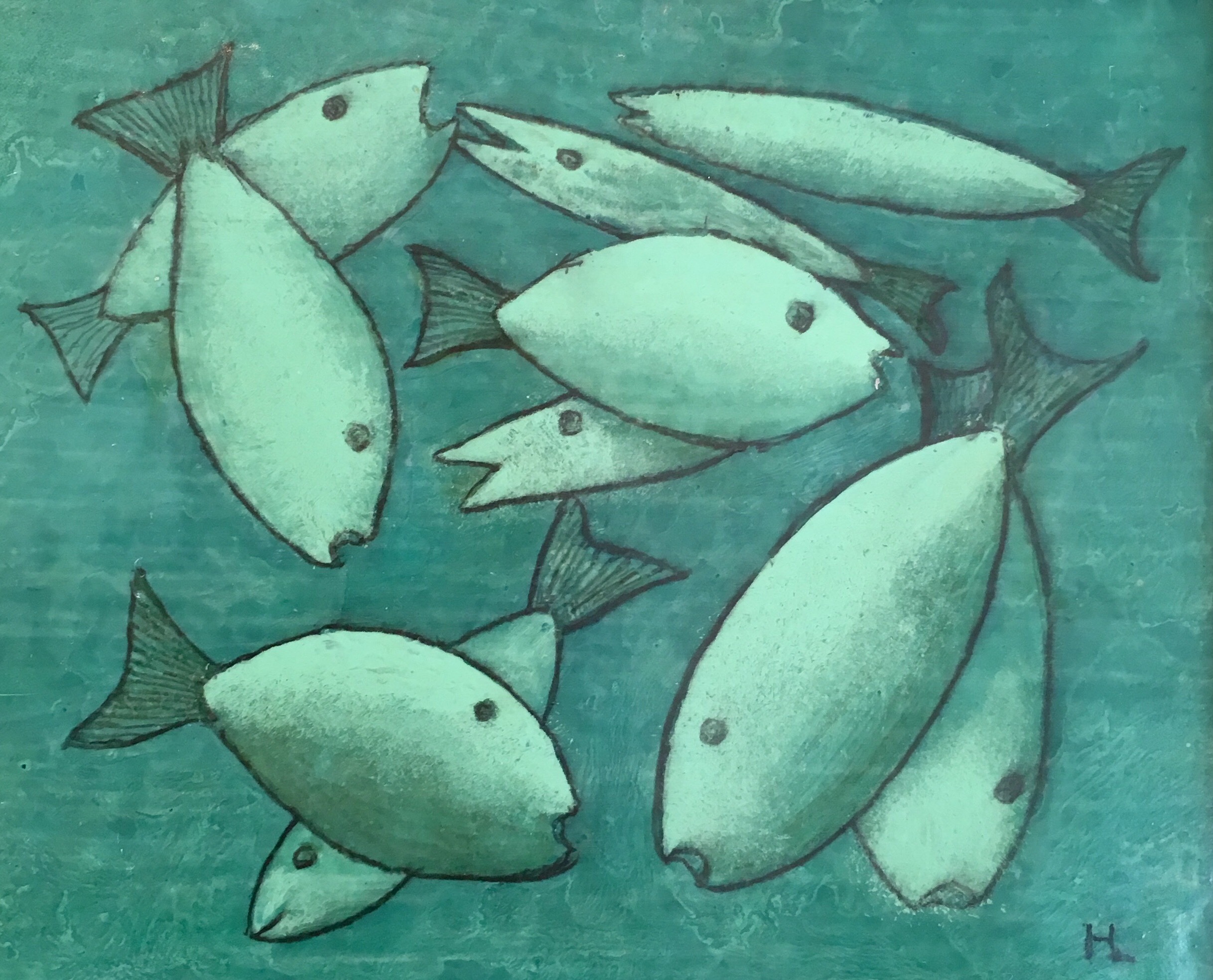 Henry La Cagnina "Fish Tales 3", 6 x 7, Mixed Media at the Gallery on Greene