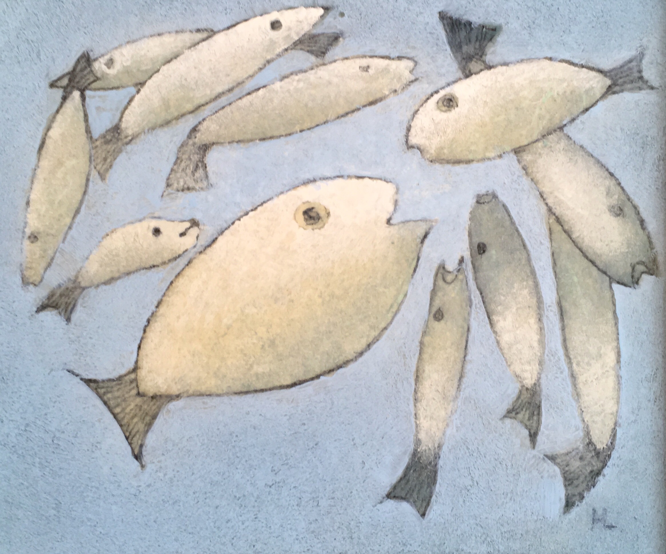 Henry La Cagnina "Fish Tales 5", 6 x 7, Mixed Media at the Gallery on Greene