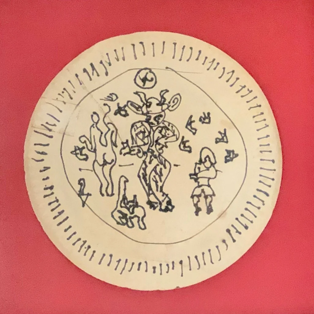 William N Copley  "Taurus and Girls", 6 inch dia., Mixed Media