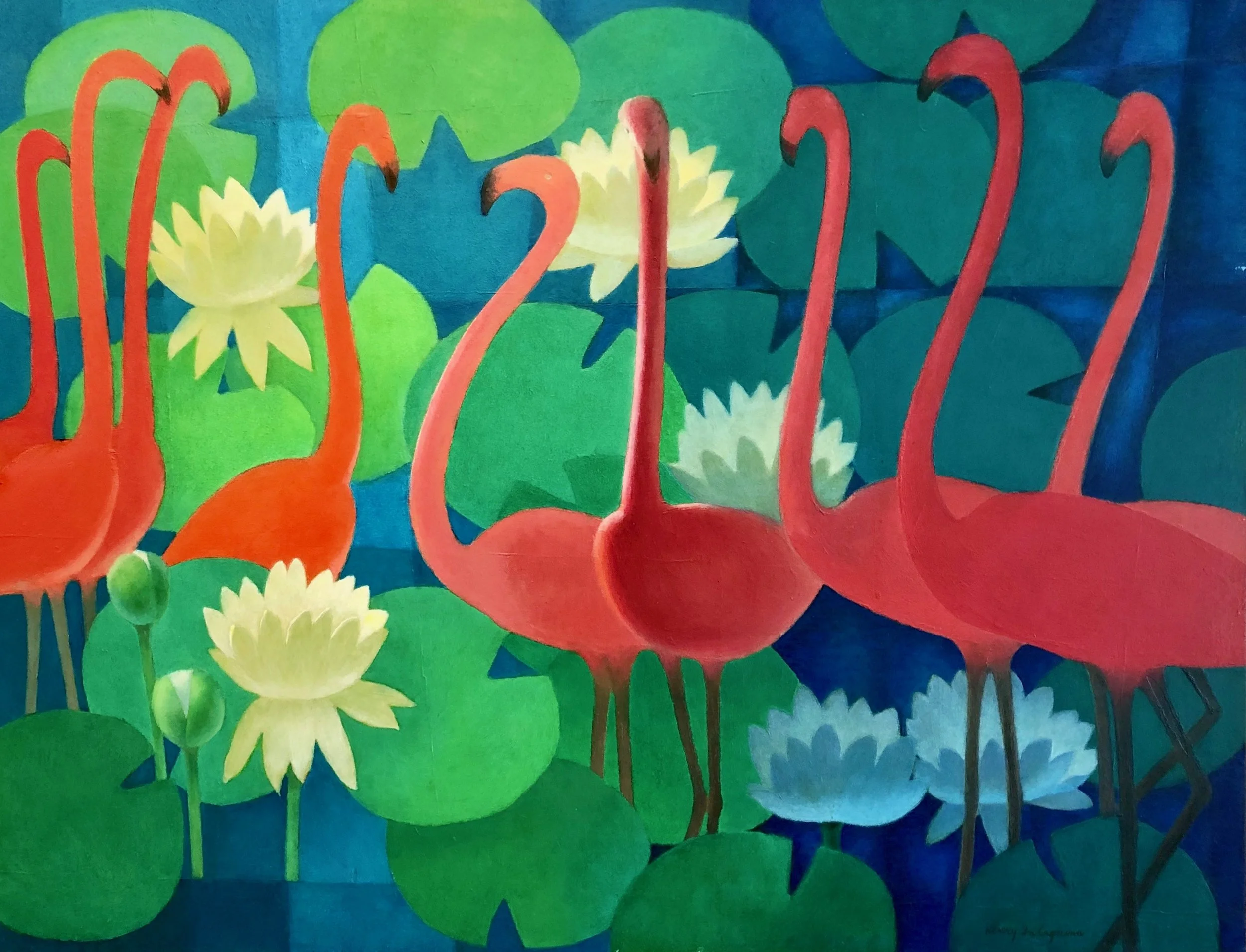 Henry La Cagnina, Flamingos, 28 x 36.5, Oil on Panel