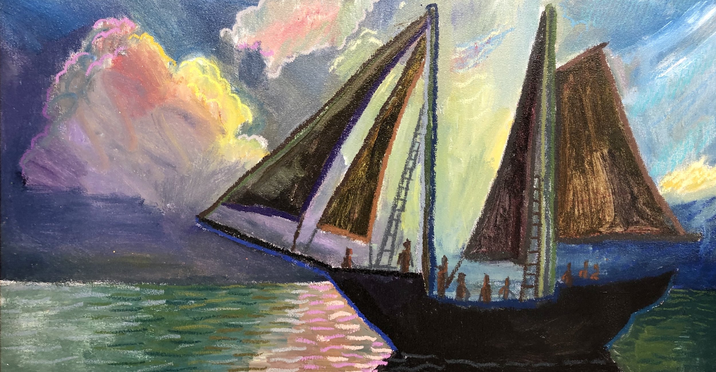 Sunset Sail, 15 x 30, Acrylic/ Oil